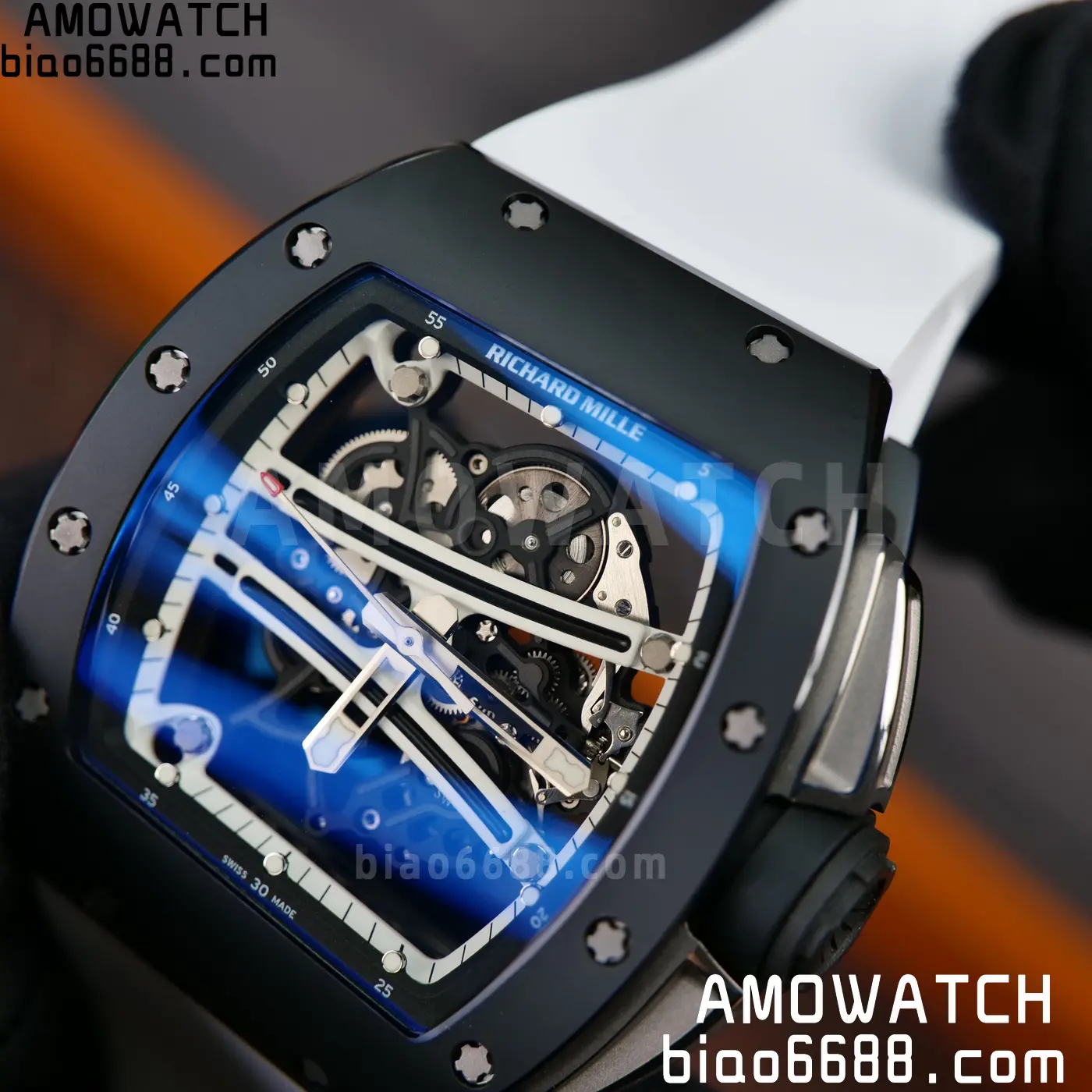 RICHARD MILLE RM61-01 RM6101 A9F 1:1 Best Edition Black Bezel on White Rubber Strap RMUL3 Free Sprung 101 5f11289455456ca AMO Watch