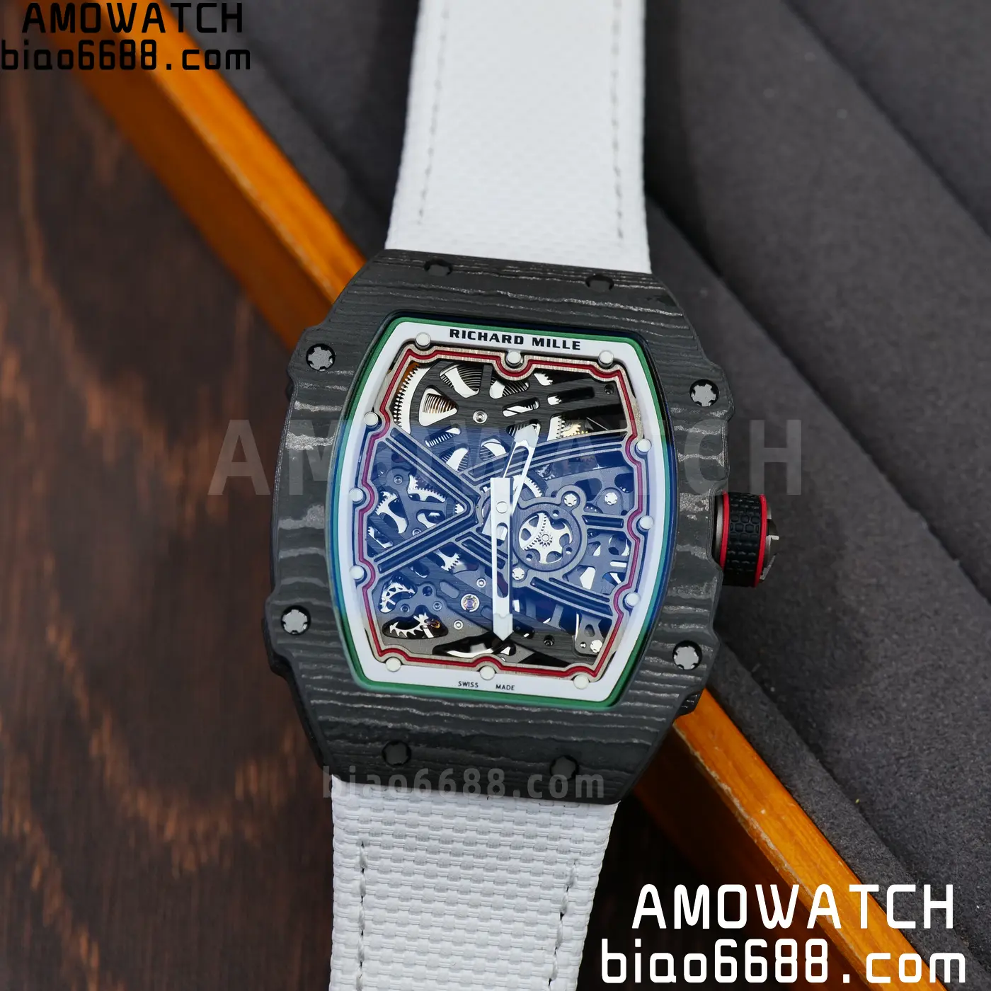 RICHARD MILLE 1:1 RM67-02 Black NTPT RICH Factory 1:1 Italy Green/Red/White Skeleton Dial White Nylon Strap CRMA7 Super Clone 108 606cf5da4001876 AMO Watch