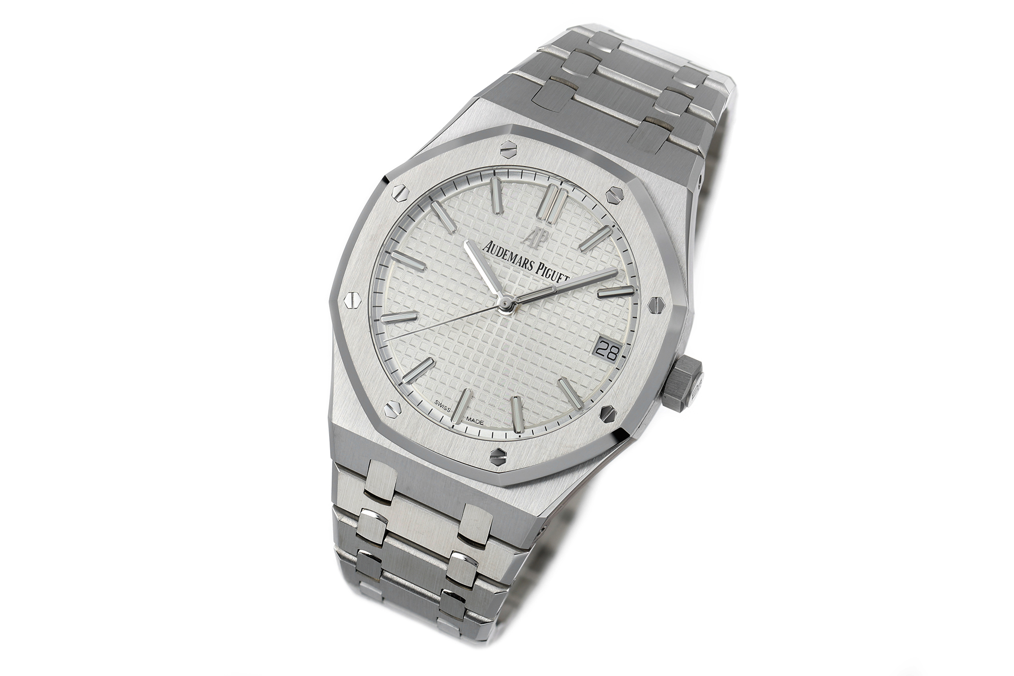 AP Royal Oak 41mm 15500 SS ZF 1:1 Best Edition White Textured Dial on SS Bracelet SA4302 Super Clone V4 (Free Sprung) 21 68b8a84f6044f0e AMO Watch