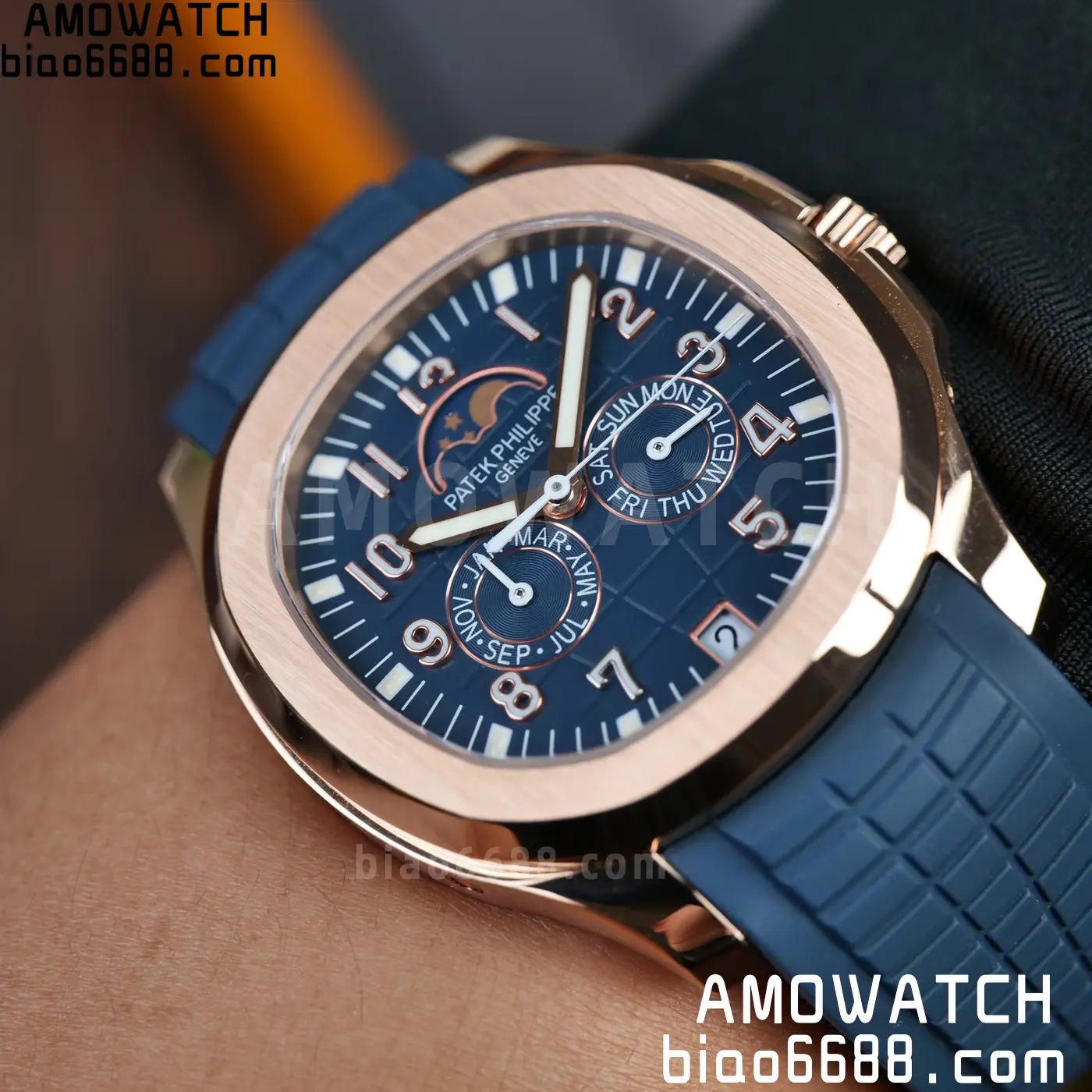 Patek Philippe Aquanaut 5261R RG PPM Factory 1:1 Best Edition Dial on Blue Rubber Strap V2 86 692e8fc3c79db43 AMO Watch