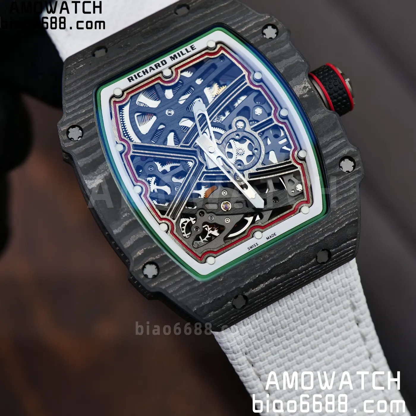 RICHARD MILLE 1:1 RM67-02 Black NTPT RICH Factory 1:1 Italy Green/Red/White Skeleton Dial White Nylon Strap CRMA7 Super Clone 101 6ed2baba53eb523 AMO Watch