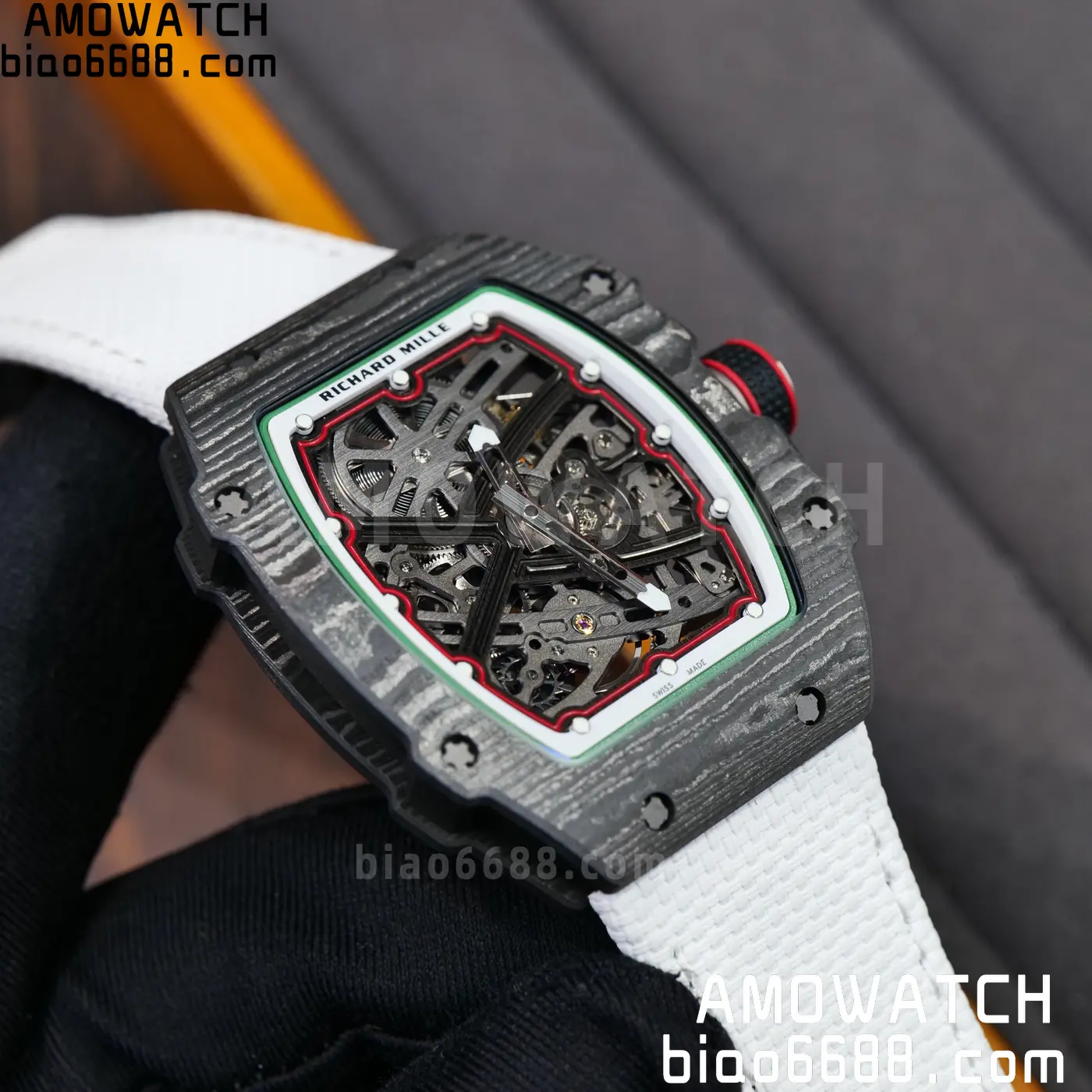 RICHARD MILLE 1:1 RM67-02 Black NTPT RICH Factory 1:1 Italy Green/Red/White Skeleton Dial White Nylon Strap CRMA7 Super Clone 97 70fe4db63981e58 AMO Watch