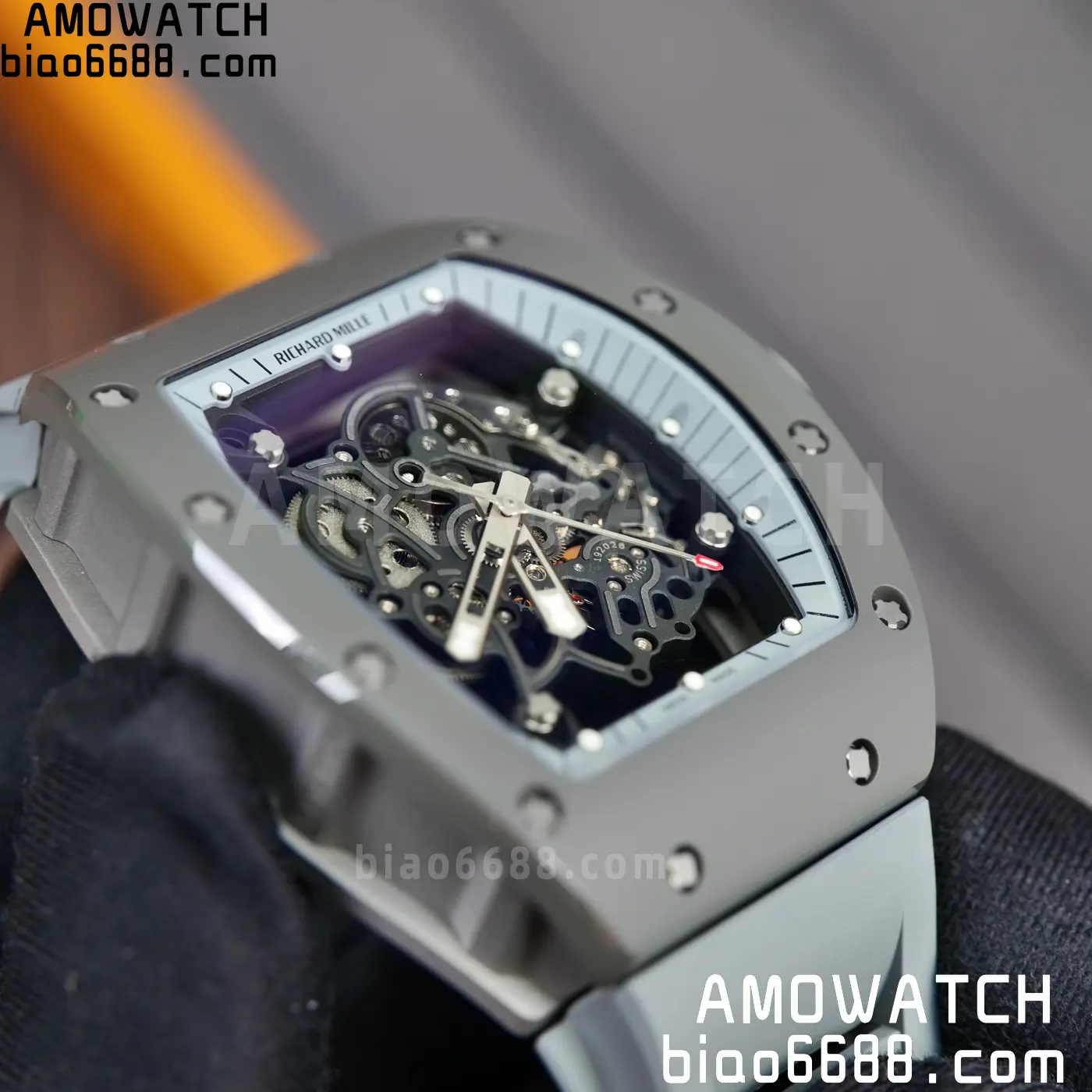 RICHARD MILLE RM055 Gray Ceramic A9F 1:1 Best Edition Gray Inner Bezel on Gray Rubber Strap RMUL2 (Free Sprung) 87 754a84cd6bcd2d6 AMO Watch