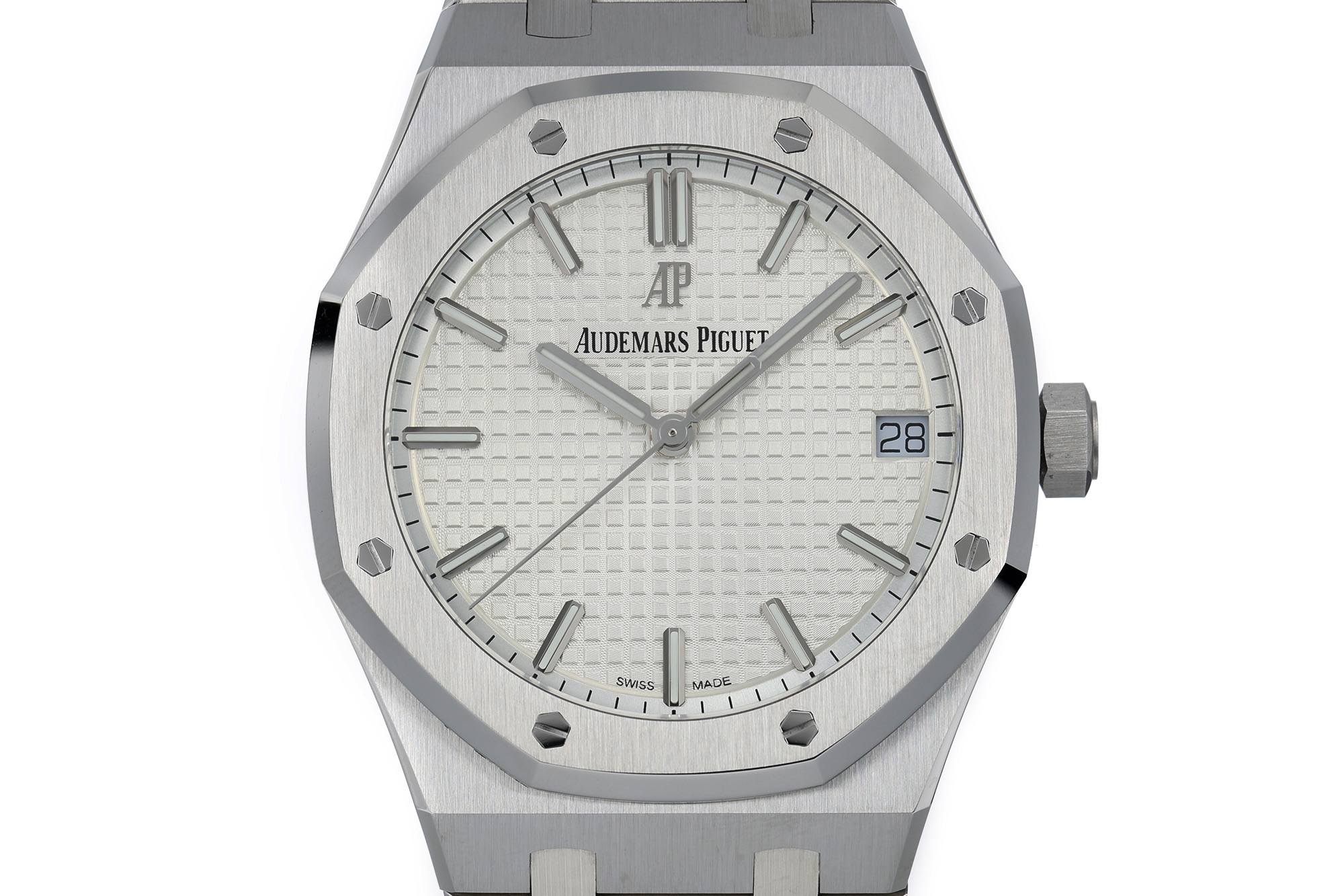 AP Royal Oak 41mm 15500 SS ZF 1:1 Best Edition White Textured Dial on SS Bracelet SA4302 Super Clone V4 (Free Sprung) 20 77b4a470c6d4d03 AMO Watch