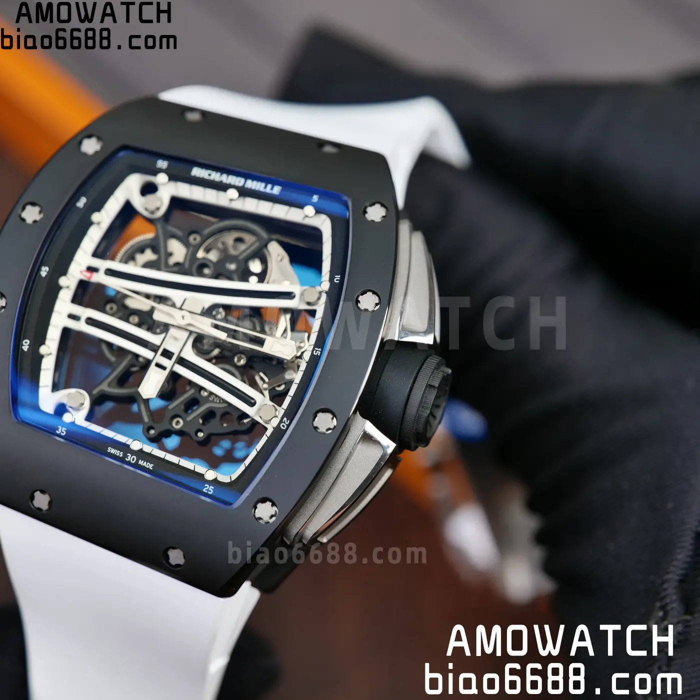 RICHARD MILLE RM61-01 RM6101 A9F 1:1 Best Edition Black Bezel on White Rubber Strap RMUL3 Free Sprung 90 806fcb781a60dac AMO Watch
