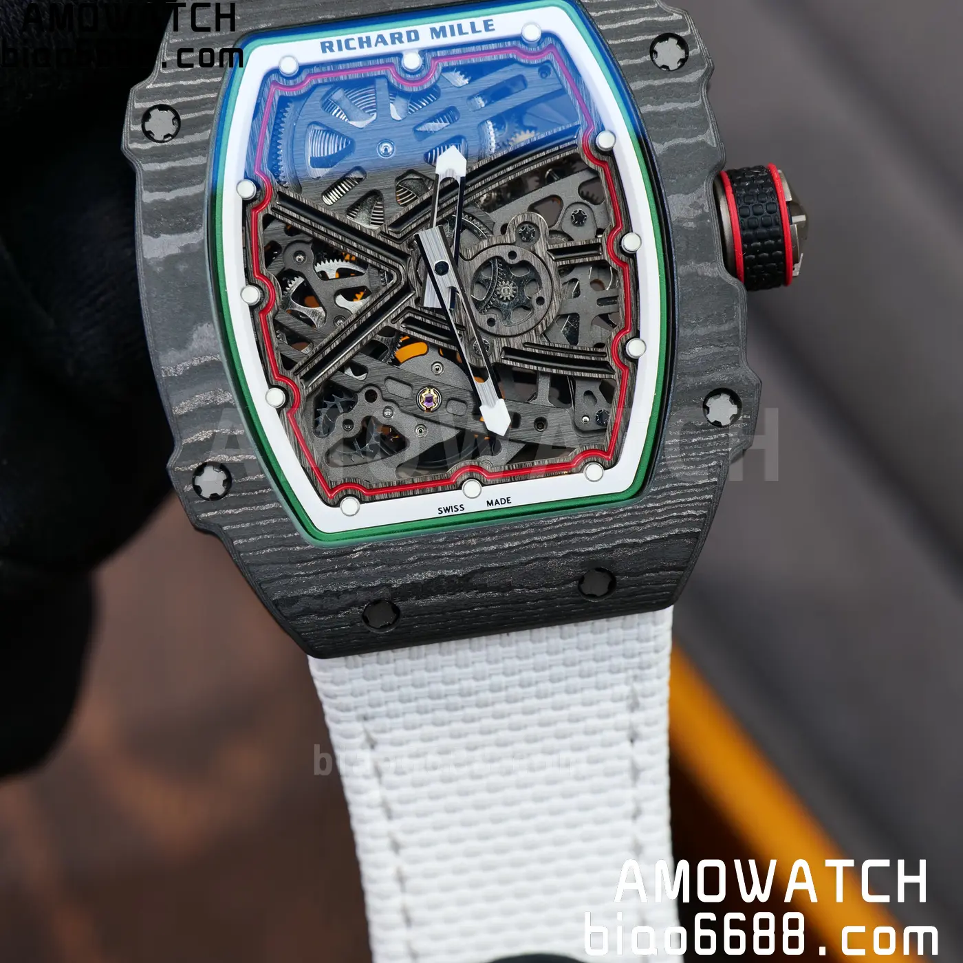 RICHARD MILLE 1:1 RM67-02 Black NTPT RICH Factory 1:1 Italy Green/Red/White Skeleton Dial White Nylon Strap CRMA7 Super Clone 102 88299818a5bcf7b AMO Watch