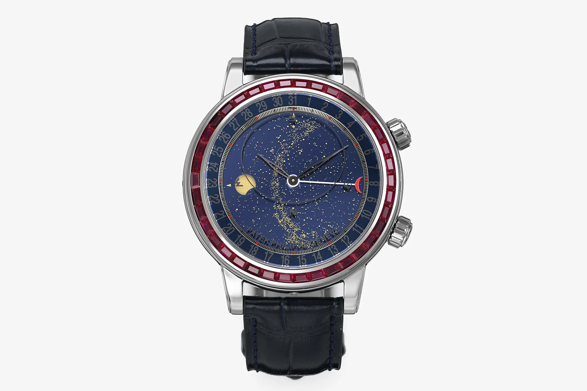 PP Grand Complications 6102 SS Purple Diamonds Bezel PPF 1:1 Best Edition Blue Dial on Blue Leather Strap SA240 Super Clone 19 92a7a25ea03ff8f AMO Watch
