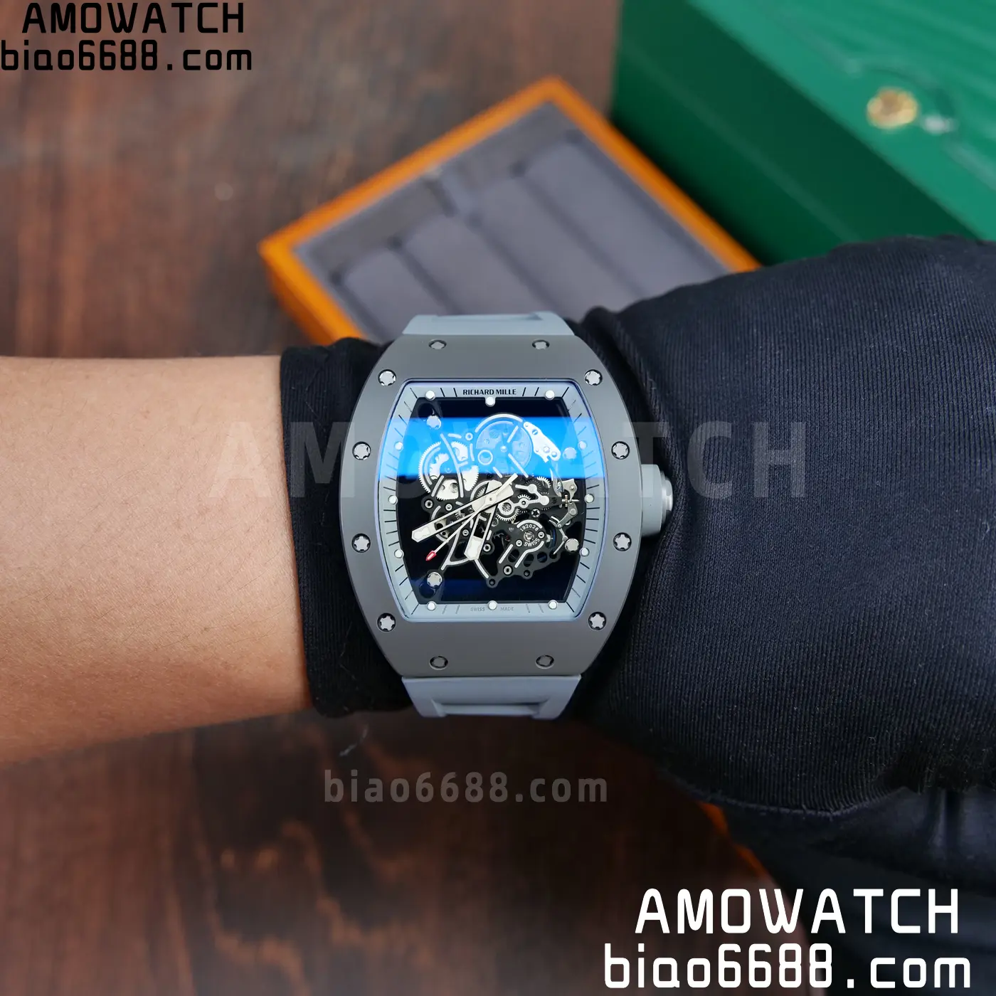 RICHARD MILLE RM055 Gray Ceramic A9F 1:1 Best Edition Gray Inner Bezel on Gray Rubber Strap RMUL2 (Free Sprung) 96 96716cdf69962bc AMO Watch
