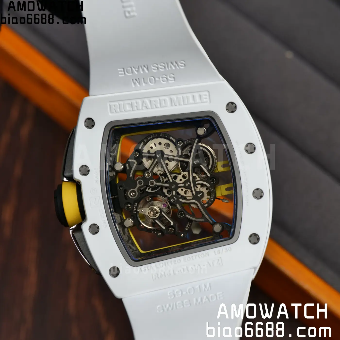 RICHARD MILLE RM61-01 RM6101 A9F 1:1 Best Edition White Bezel on White Rubber Strap RMUL3 Free Sprung 111 96b500abdf728c7 AMO Watch