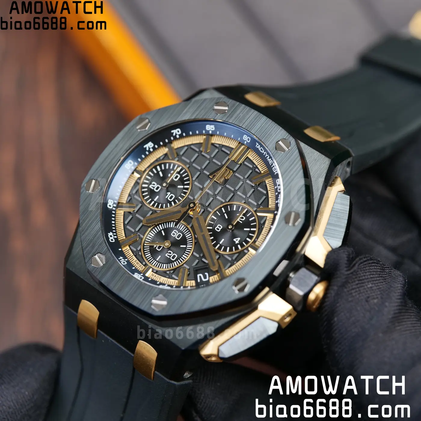 AP Royal Oak Offshore 26420 Black Ceramic DDF 1:1 Best Edition Black/YG Dial on Black Rubber Strap DD4401 Super Clone 79 973f8d4a523a4d8 AMO Watch
