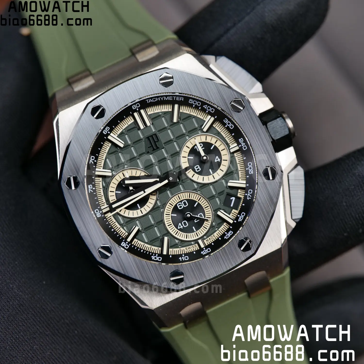 AP Royal Oak Offshore 26420 Titanium DDF 1:1 Best Edition Green/Black Dial on Green Rubber Strap DD4401 Super Clone 92 9adf71eff25b2c4 AMO Watch