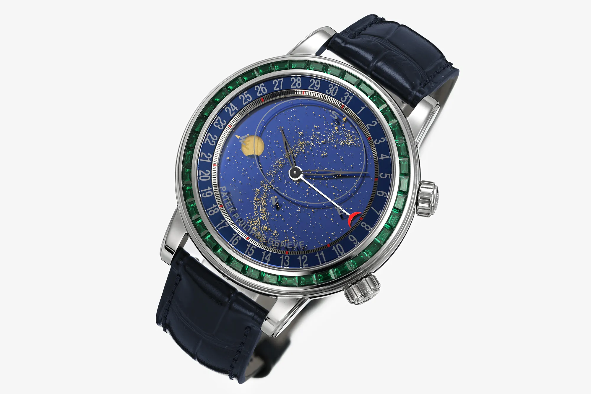 PP Grand Complications 6102 SS Green Diamonds Bezel PPF 1:1 Best Edition Blue Dial on Blue Leather Strap SA240 Super Clone 22 a36515d9881bbee AMO Watch