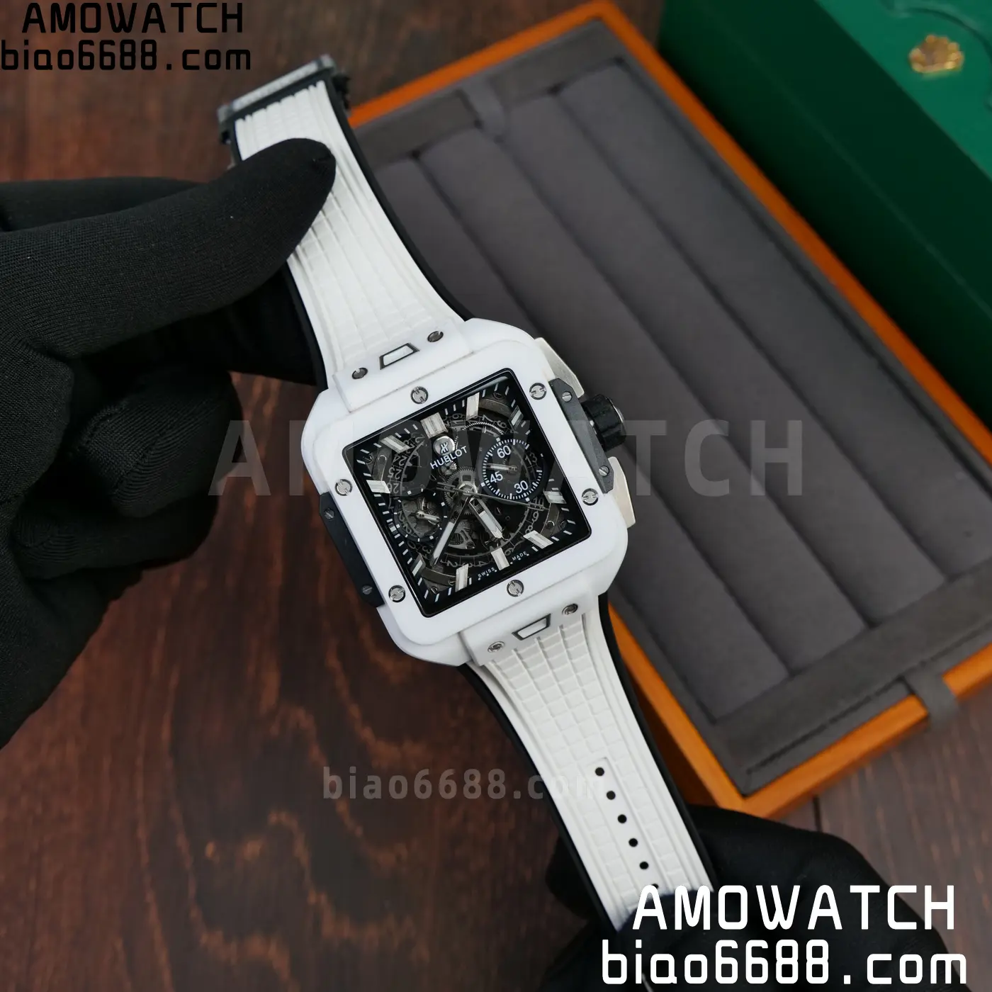 Hublot Square Bang Unico White Ceramic BBF 1:1 Best Edition on Rubber Strap A1280 54 aa1477783bf7733 AMO Watch