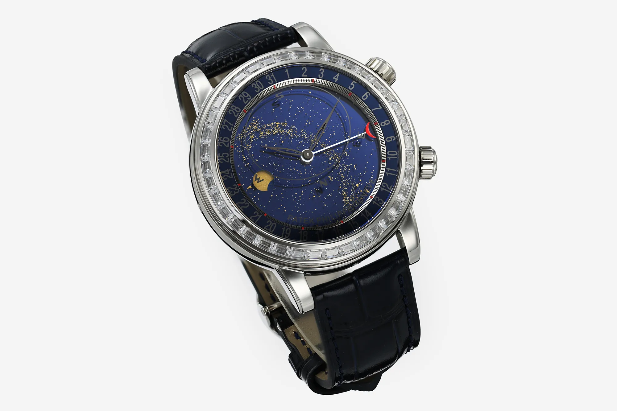 PP Grand Complications 6102 SS Diamonds Bezel PPF 1:1 Best Edition Blue Dial on Blue Leather Strap SA240 Super Clone 22 aaca60a7a8c4e0e AMO Watch