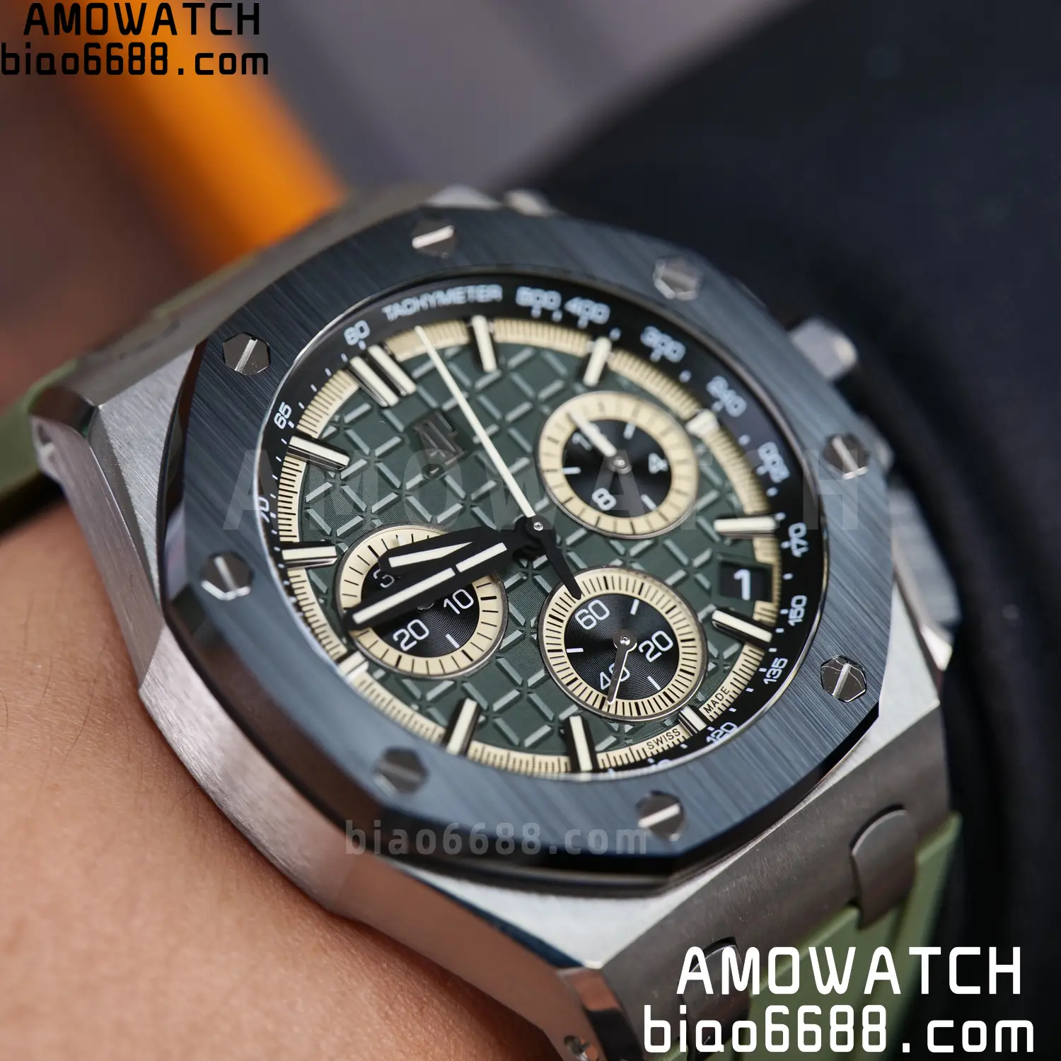 AP Royal Oak Offshore 26420 Titanium DDF 1:1 Best Edition Green/Black Dial on Green Rubber Strap DD4401 Super Clone 102 aad68ed4b5b4036 AMO Watch