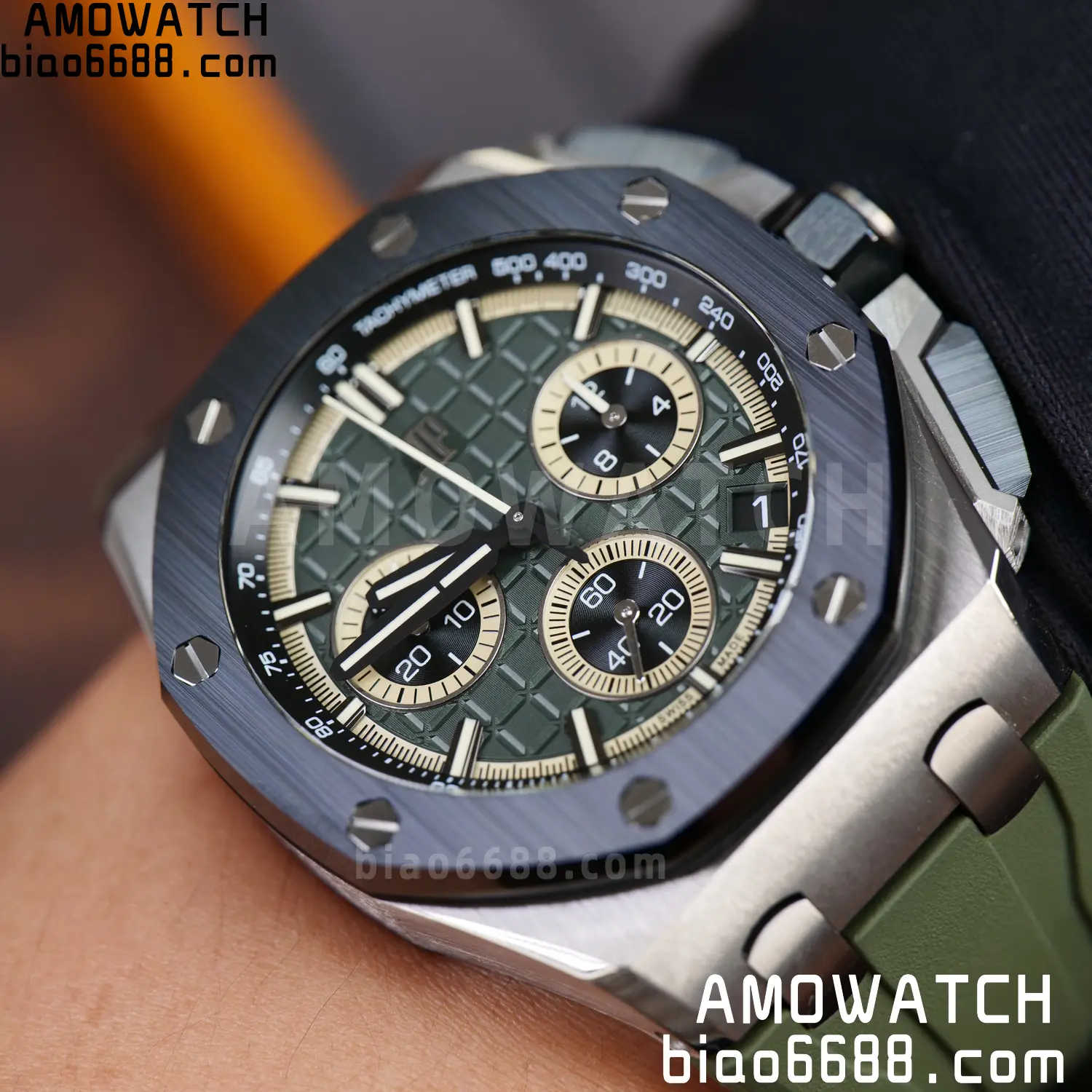 AP Royal Oak Offshore 26420 Titanium DDF 1:1 Best Edition Green/Black Dial on Green Rubber Strap DD4401 Super Clone 101 ad636c5de0931c1 AMO Watch