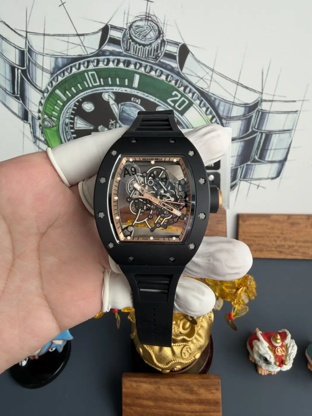 RICHARD MILLE RM055 Black Ceramic A9F 1:1 Best Edition RG Inner Bezel on Black Rubber Strap RMUL2 (Free Sprung) 22 b4efd8f08d7b16c AMO Watch