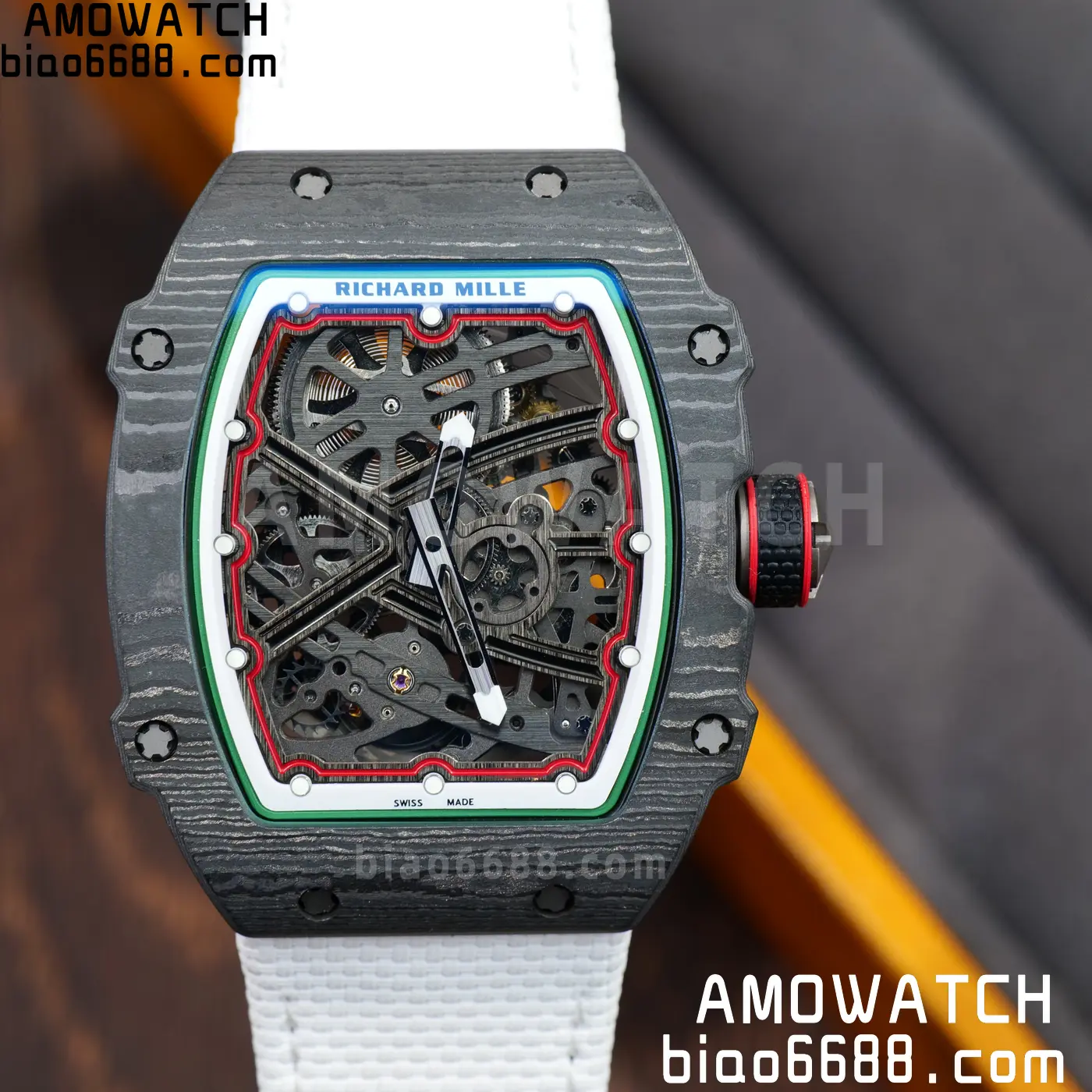 RICHARD MILLE 1:1 RM67-02 Black NTPT RICH Factory 1:1 Italy Green/Red/White Skeleton Dial White Nylon Strap CRMA7 Super Clone 92 ba2703d377e0579 AMO Watch