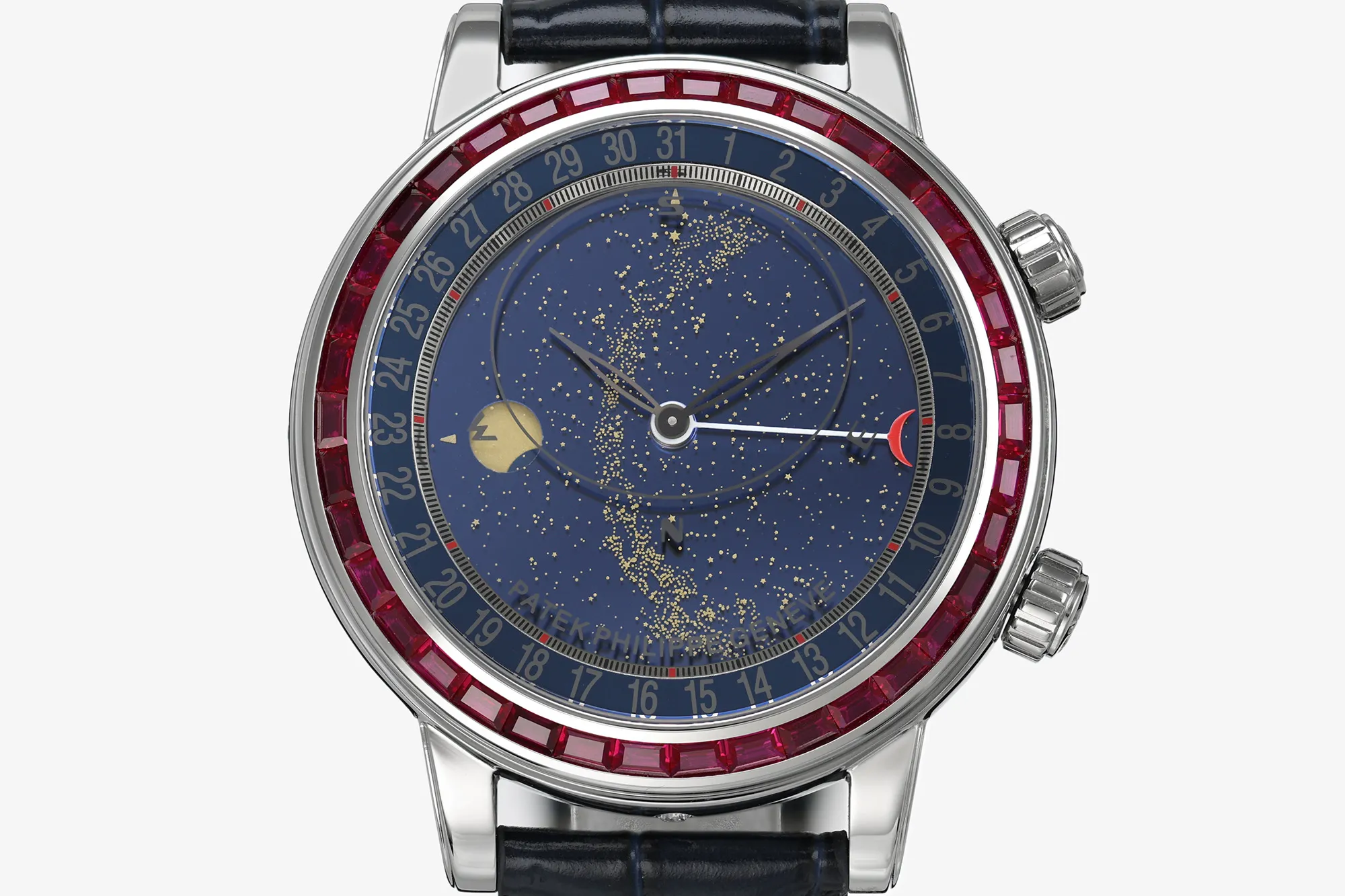 PP Grand Complications 6102 SS Purple Diamonds Bezel PPF 1:1 Best Edition Blue Dial on Blue Leather Strap SA240 Super Clone 20 be8e24d799bd453 AMO Watch