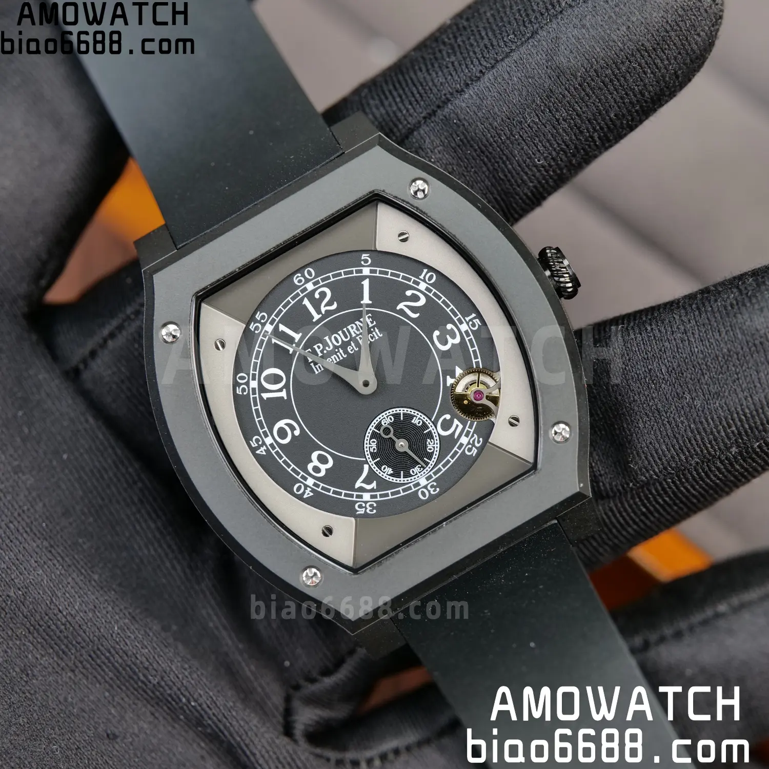 F.P.Journe Elegante PVD FPJF Best Edition Black Dial on Black Rubber Strap Quartz 91 c1ee6ed851f7b00 阿默表行AmoWatch