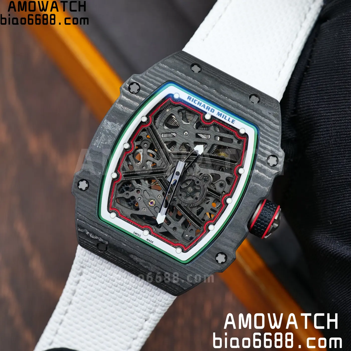 RICHARD MILLE 1:1 RM67-02 Black NTPT RICH Factory 1:1 Italy Green/Red/White Skeleton Dial White Nylon Strap CRMA7 Super Clone 106 c25fdaf39ffde94 AMO Watch