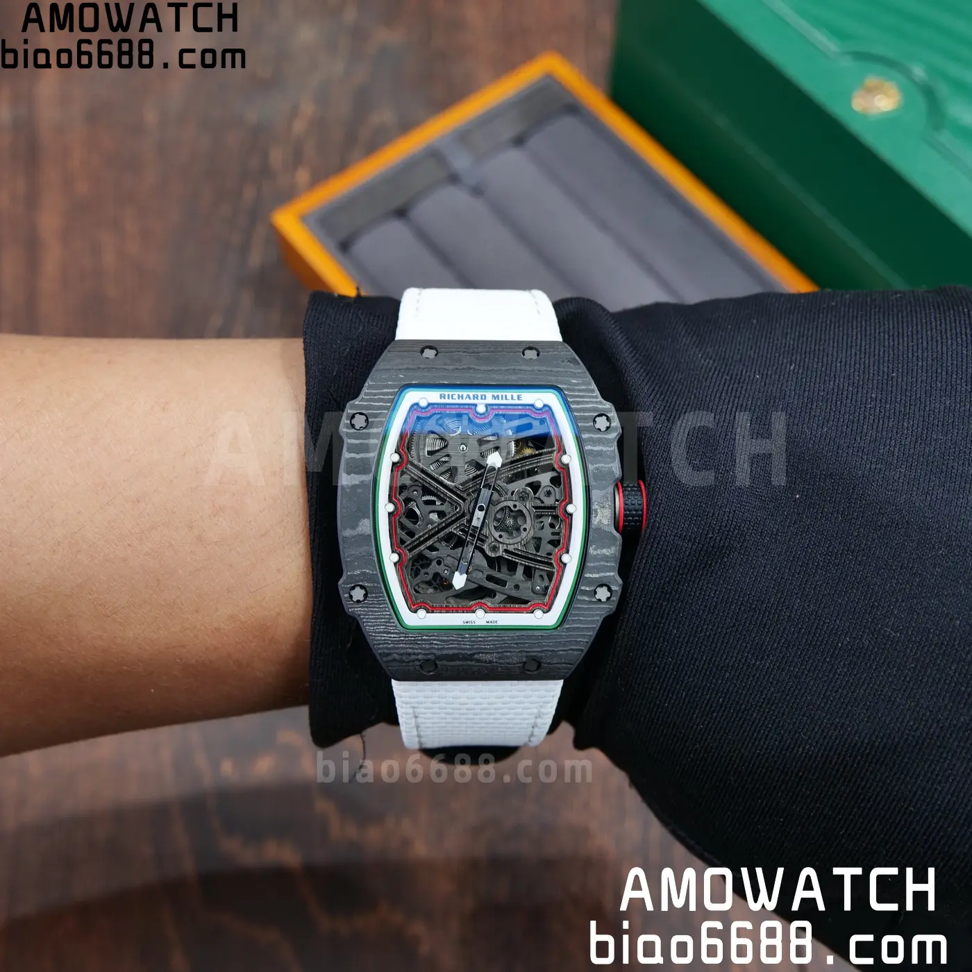 RICHARD MILLE 1:1 RM67-02 Black NTPT RICH Factory 1:1 Italy Green/Red/White Skeleton Dial White Nylon Strap CRMA7 Super Clone 122 c6534c180c141a5 AMO Watch