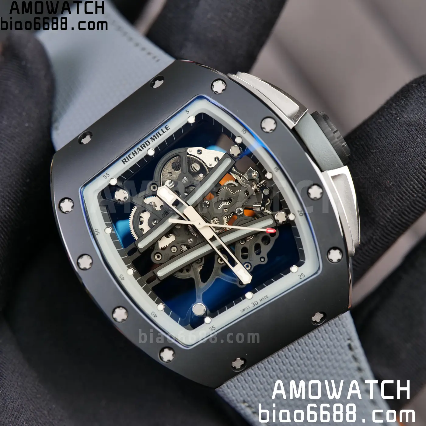 RICHARD MILLE RM61-01 RM6101 A9F 1:1 Best Edition Black Bezel on Gray Nylon Strap RMUL3 Free Sprung 83 ca1a6d1f78e4ef3 AMO Watch