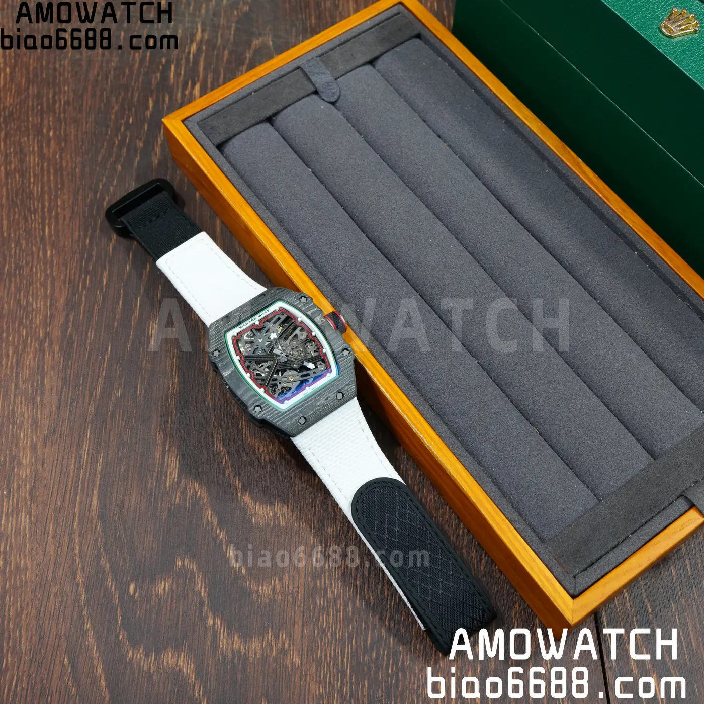 RICHARD MILLE 1:1 RM67-02 Black NTPT RICH Factory 1:1 Italy Green/Red/White Skeleton Dial White Nylon Strap CRMA7 Super Clone 84 cddae901fee5056 AMO Watch