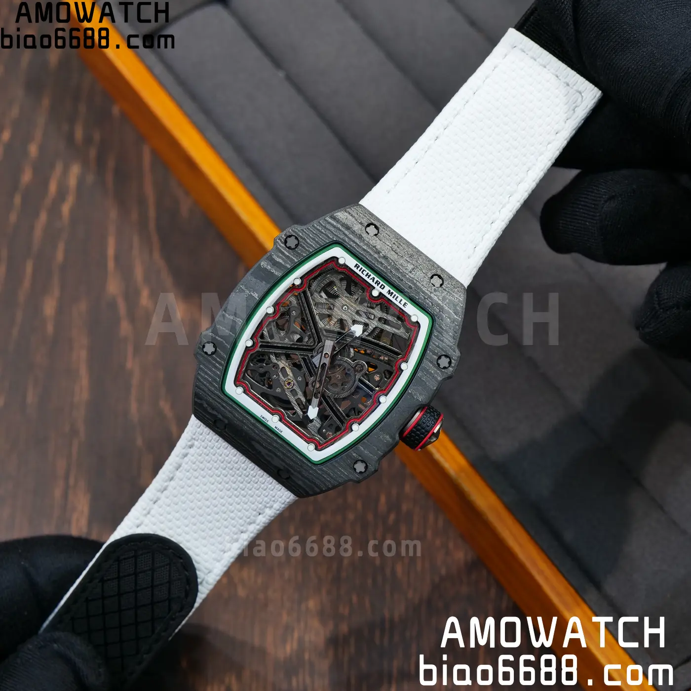RICHARD MILLE 1:1 RM67-02 Black NTPT RICH Factory 1:1 Italy Green/Red/White Skeleton Dial White Nylon Strap CRMA7 Super Clone 87 ce041288346cd72 AMO Watch