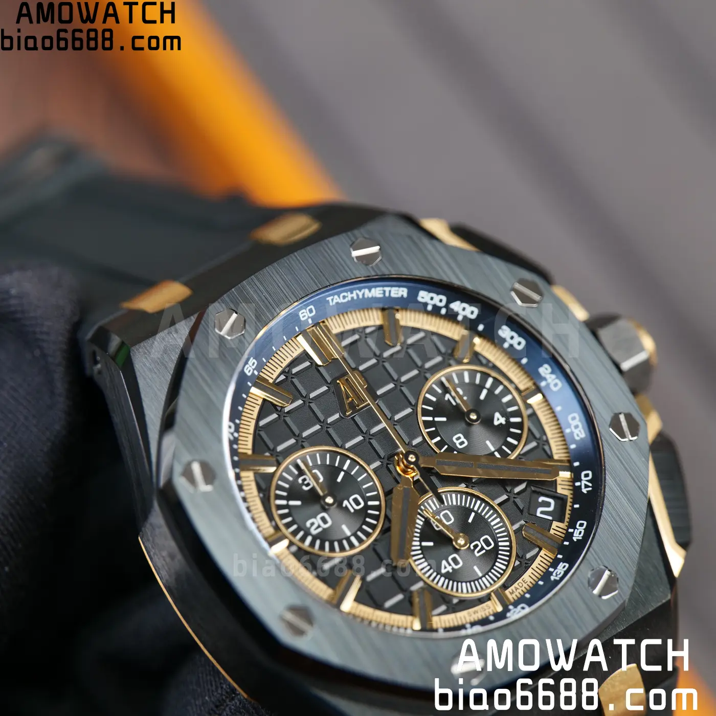 AP Royal Oak Offshore 26420 Black Ceramic DDF 1:1 Best Edition Black/YG Dial on Black Rubber Strap DD4401 Super Clone 84 cfb209bd5a84476 AMO Watch