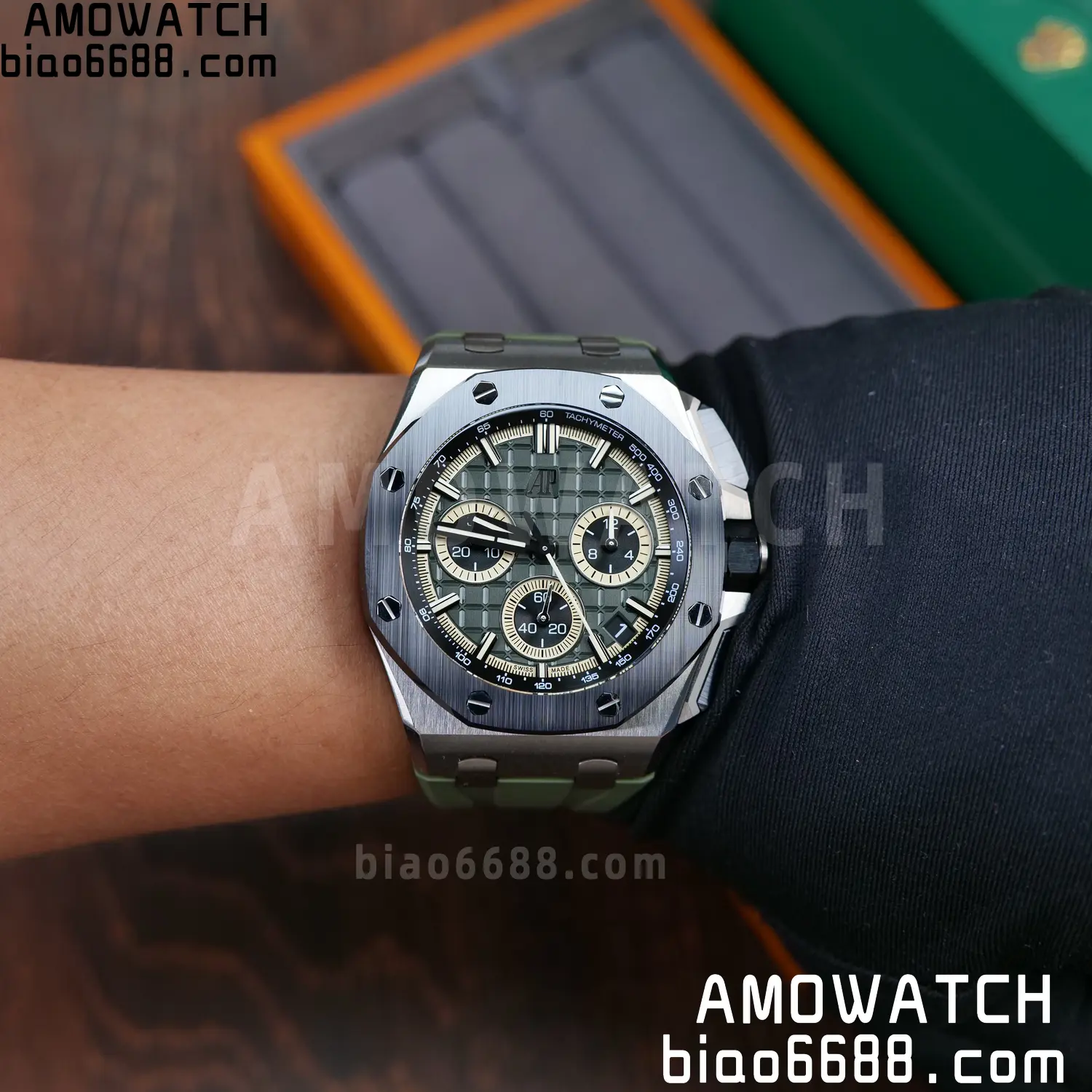 AP Royal Oak Offshore 26420 Titanium DDF 1:1 Best Edition Green/Black Dial on Green Rubber Strap DD4401 Super Clone 103 d604b0bb00bdc30 AMO Watch