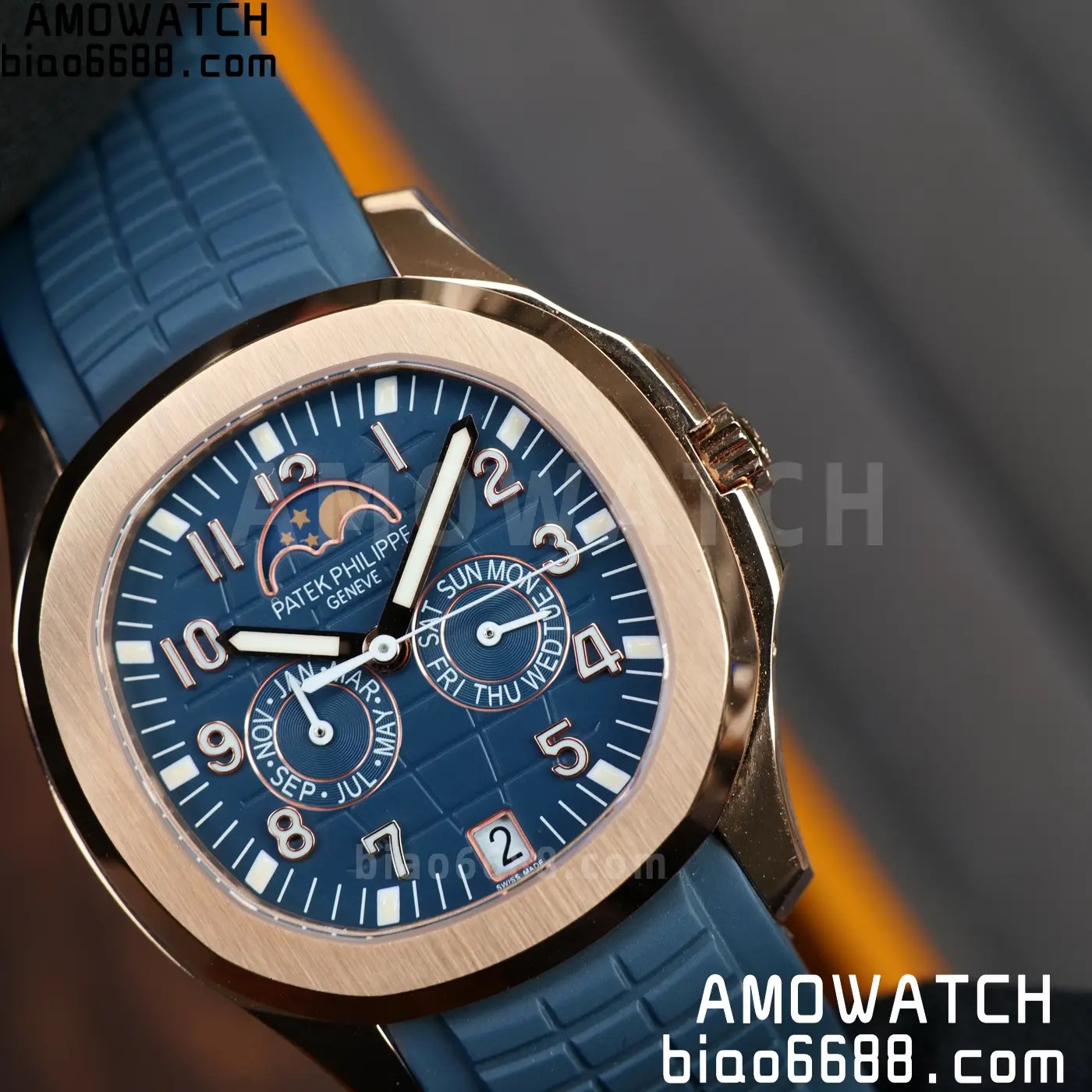 Patek Philippe Aquanaut 5261R RG PPM Factory 1:1 Best Edition Dial on Blue Rubber Strap V2 74 d67ab5aabd913ae AMO Watch