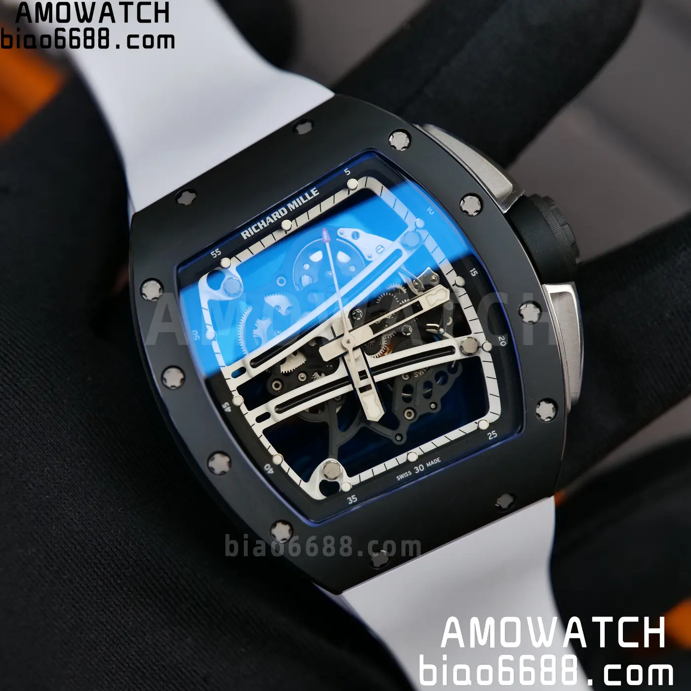 RICHARD MILLE RM61-01 RM6101 A9F 1:1 Best Edition Black Bezel on White Rubber Strap RMUL3 Free Sprung 93 d91f9aee84a7c5b AMO Watch