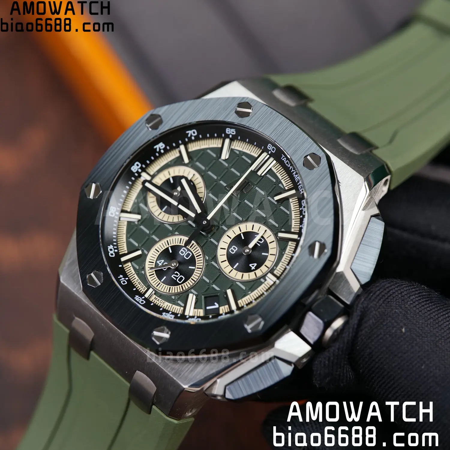 AP Royal Oak Offshore 26420 Titanium DDF 1:1 Best Edition Green/Black Dial on Green Rubber Strap DD4401 Super Clone 85 dc56f17cd5d8c92 AMO Watch