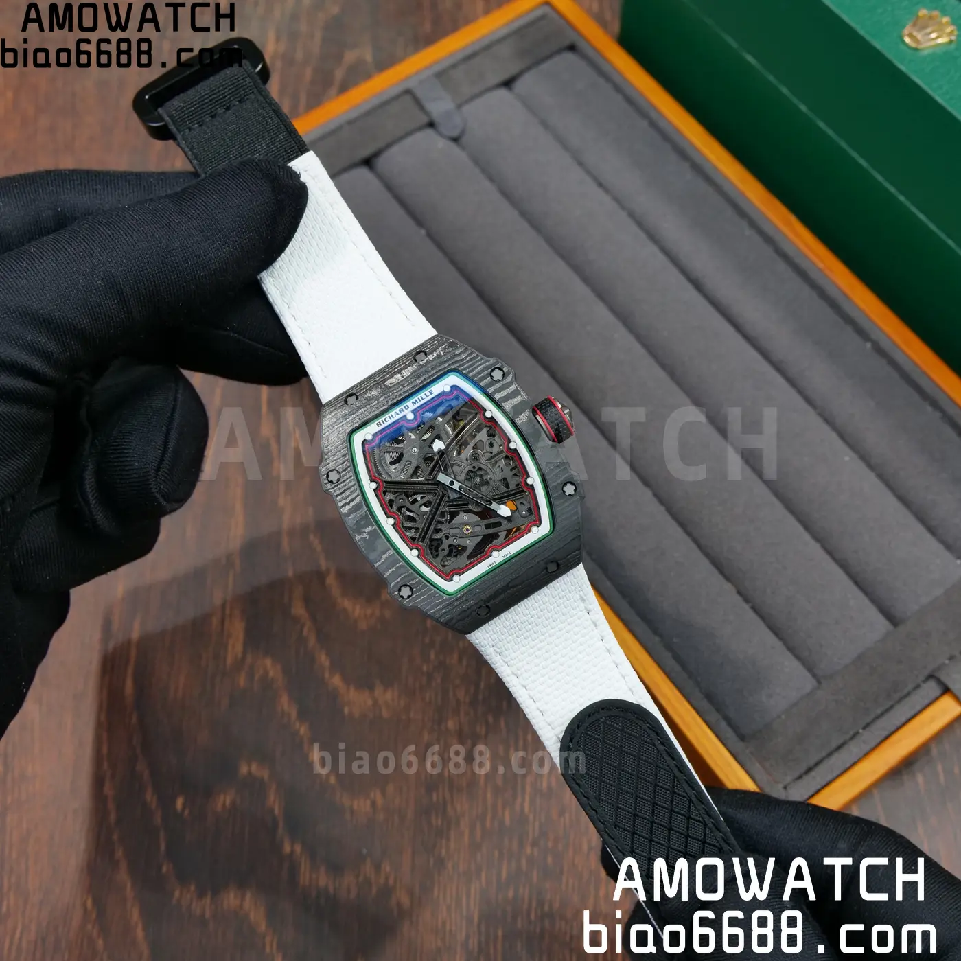 RICHARD MILLE 1:1 RM67-02 Black NTPT RICH Factory 1:1 Italy Green/Red/White Skeleton Dial White Nylon Strap CRMA7 Super Clone 85 eb16b606ac816b3 AMO Watch