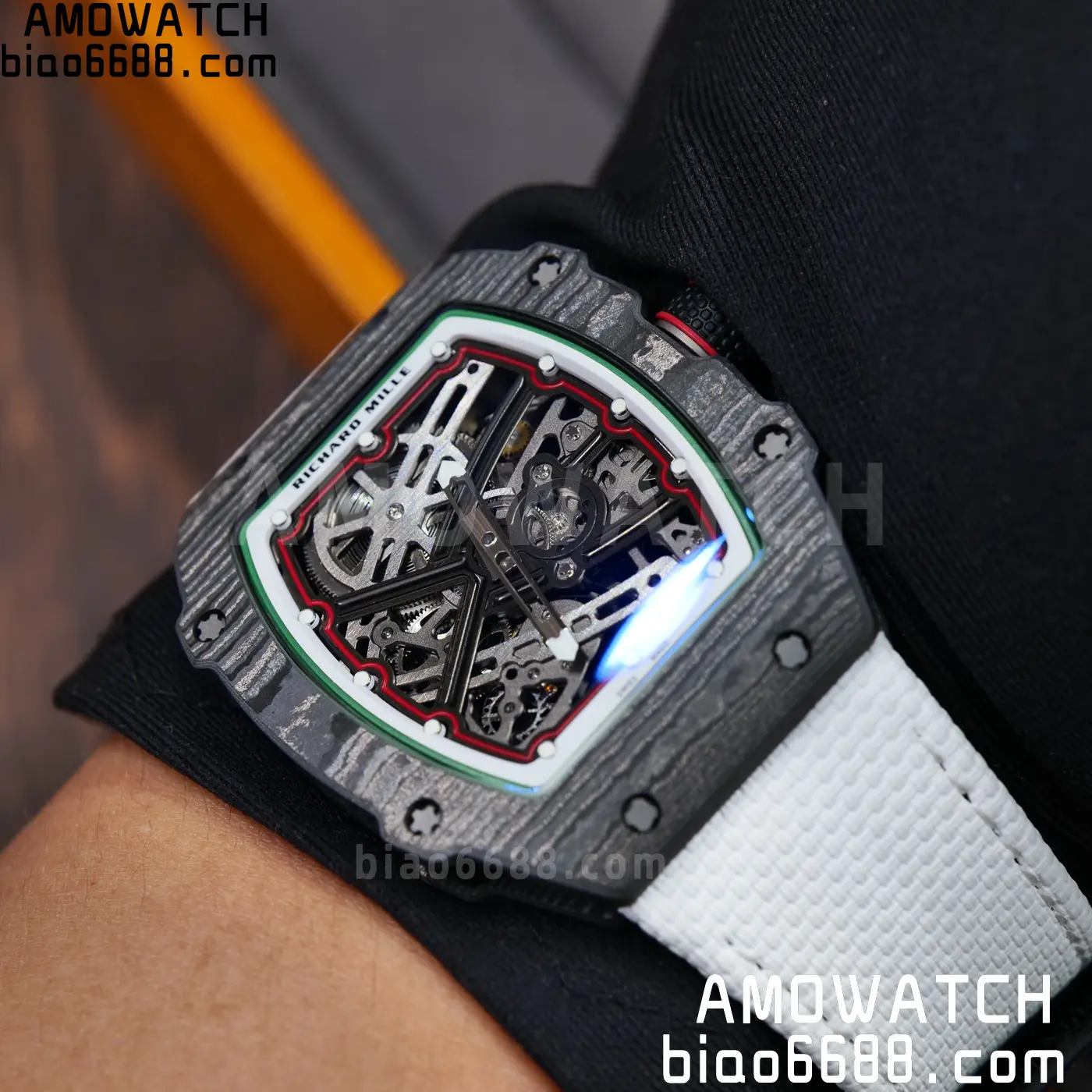 RICHARD MILLE 1:1 RM67-02 Black NTPT RICH Factory 1:1 Italy Green/Red/White Skeleton Dial White Nylon Strap CRMA7 Super Clone 120 ec6a923ad1afbfc AMO Watch
