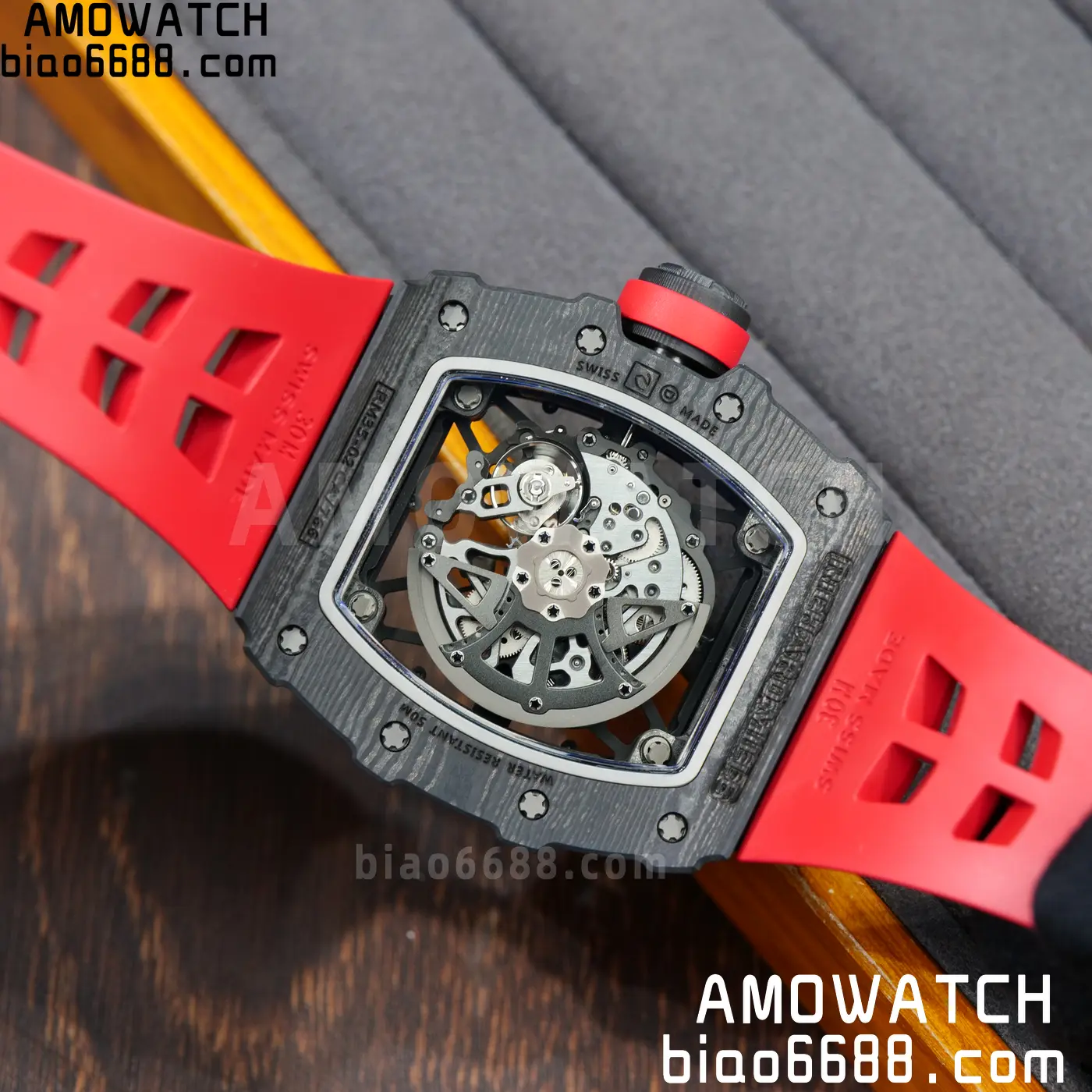 RICHARD MILLE RM035-02 NTPT UMI 1:1 Best Edition Skeleton Dial on Red Rubber Strap RMAL1 Super Clone Free Sprung 105 ee9976b5e232bff AMO Watch