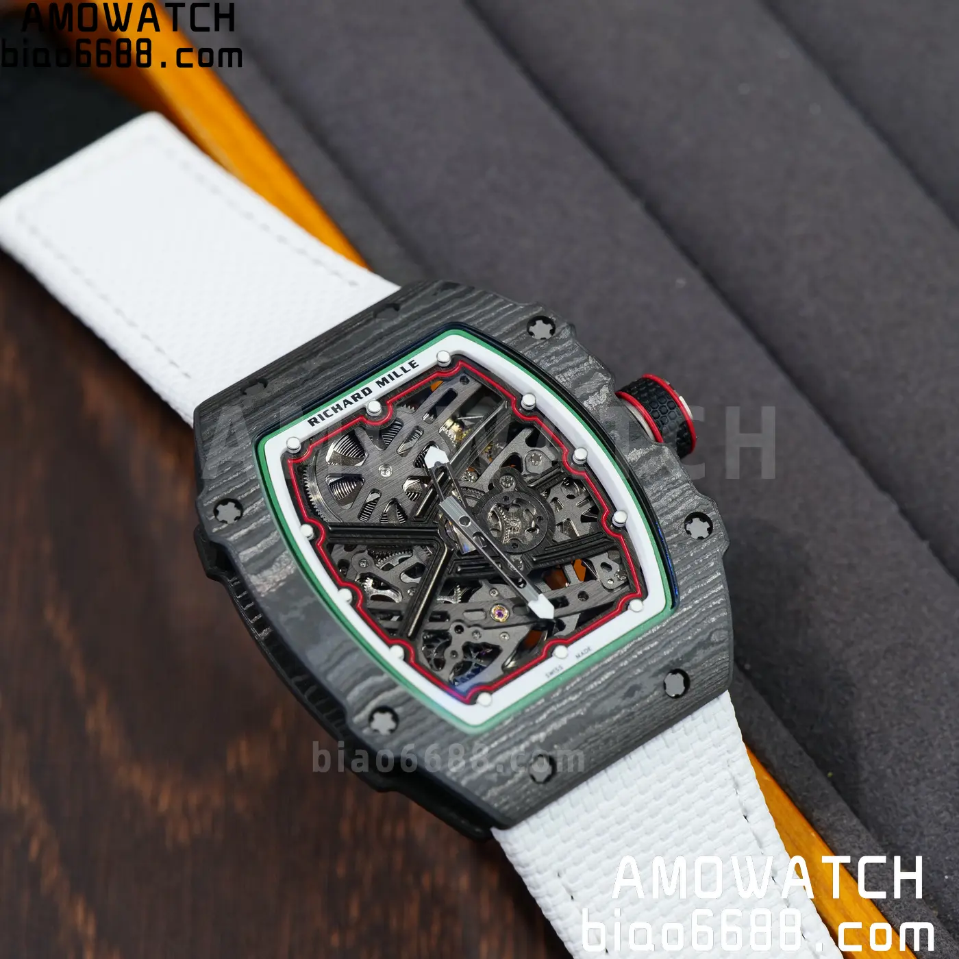 RICHARD MILLE 1:1 RM67-02 Black NTPT RICH Factory 1:1 Italy Green/Red/White Skeleton Dial White Nylon Strap CRMA7 Super Clone 107 eed822f96ba2d1e AMO Watch