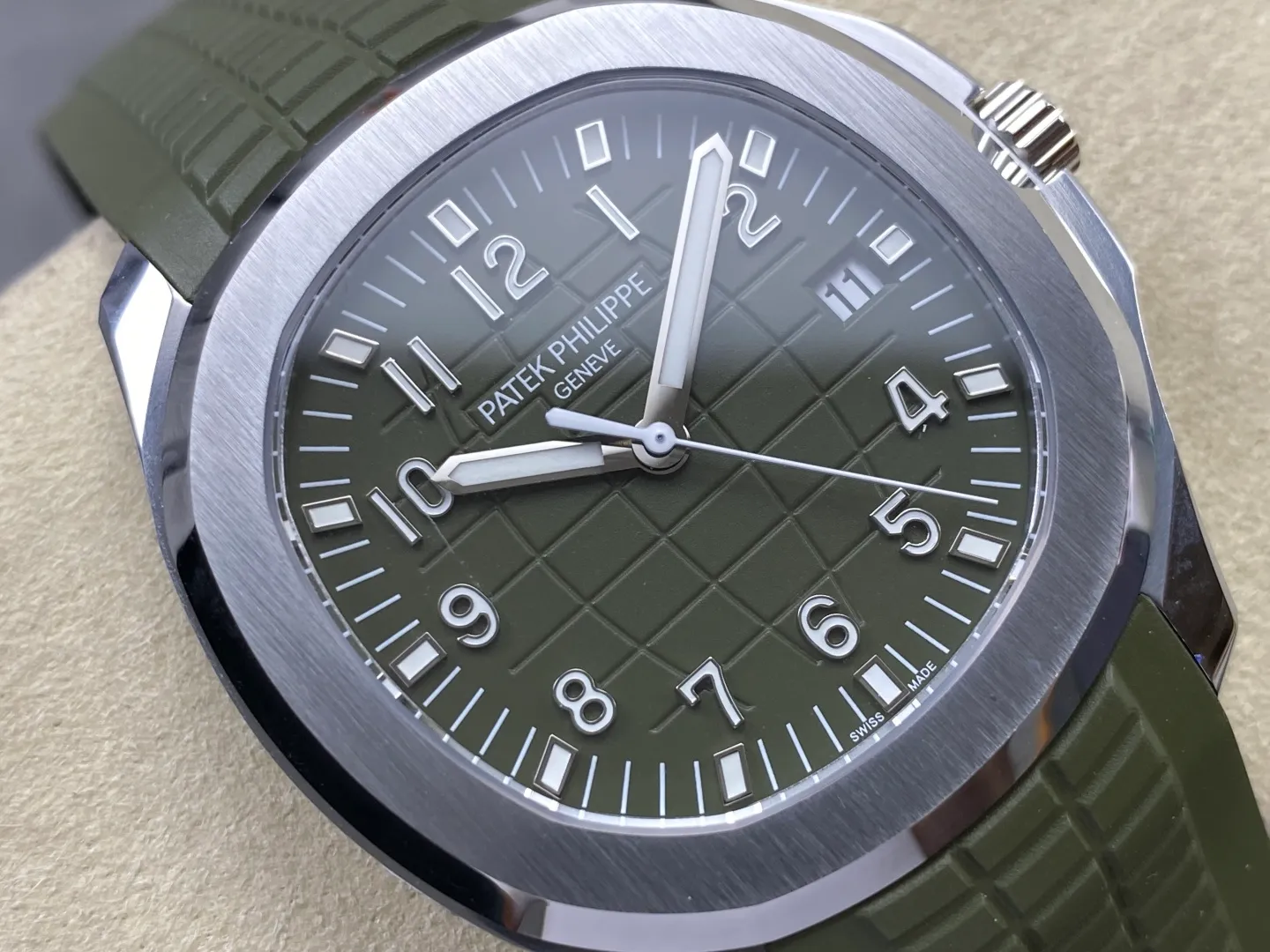 PP Aquanaut 5168G 42mm SS WSF 1:1 Best Edition Green Dial On Green Rubber Strap Super Clone DD330 Weighted 150g 31 f58c9e172a76f19 AMO Watch