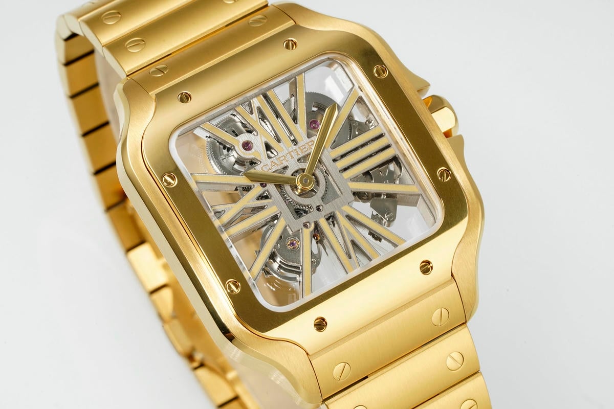 Cartier Santos Skeleton YG RICH 1:1 Best Edition Skeleton Dial on YG Bracelet 9611MC Super Clone V2 20 0a54a54db2d7c40 阿默表行AmoWatch