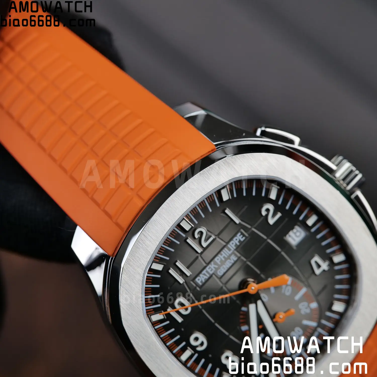 PP Aquanaut 5968 SS DDF 1:1 Best Edition Gray Dial on Orange Rubber Strap A520 73 149e50f1f4a1140 AMO Watch