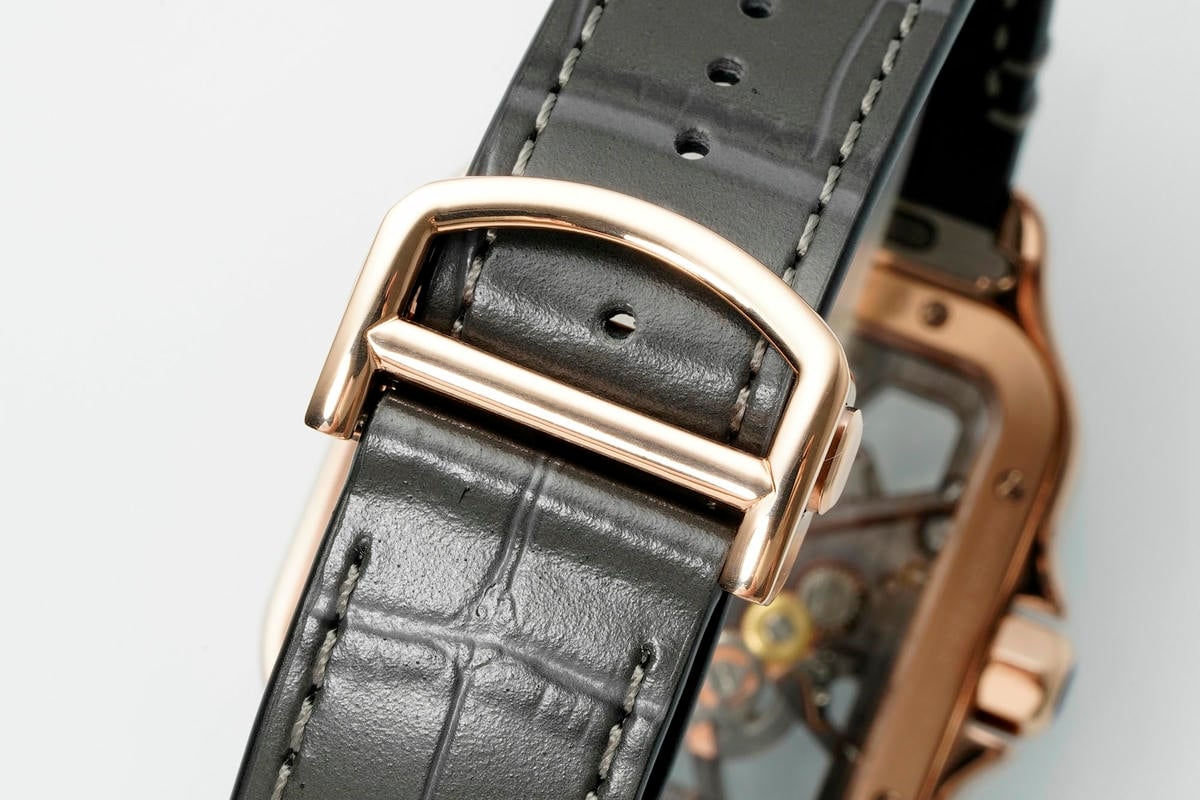 Cartier Santos Skeleton RG RICH 1:1 Best Edition Skeleton Dial on Brown Leather Strap 9611MC Super Clone V2 27 18d6bc16a9ba59a 阿默表行AmoWatch