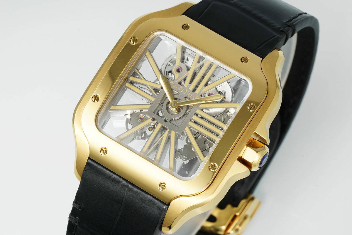 Cartier Santos Skeleton YG RICH 1:1 Best Edition Skeleton Dial on Black Leather Strap 9611MC Super Clone V2 21 19379f38355fad3 阿默表行AmoWatch