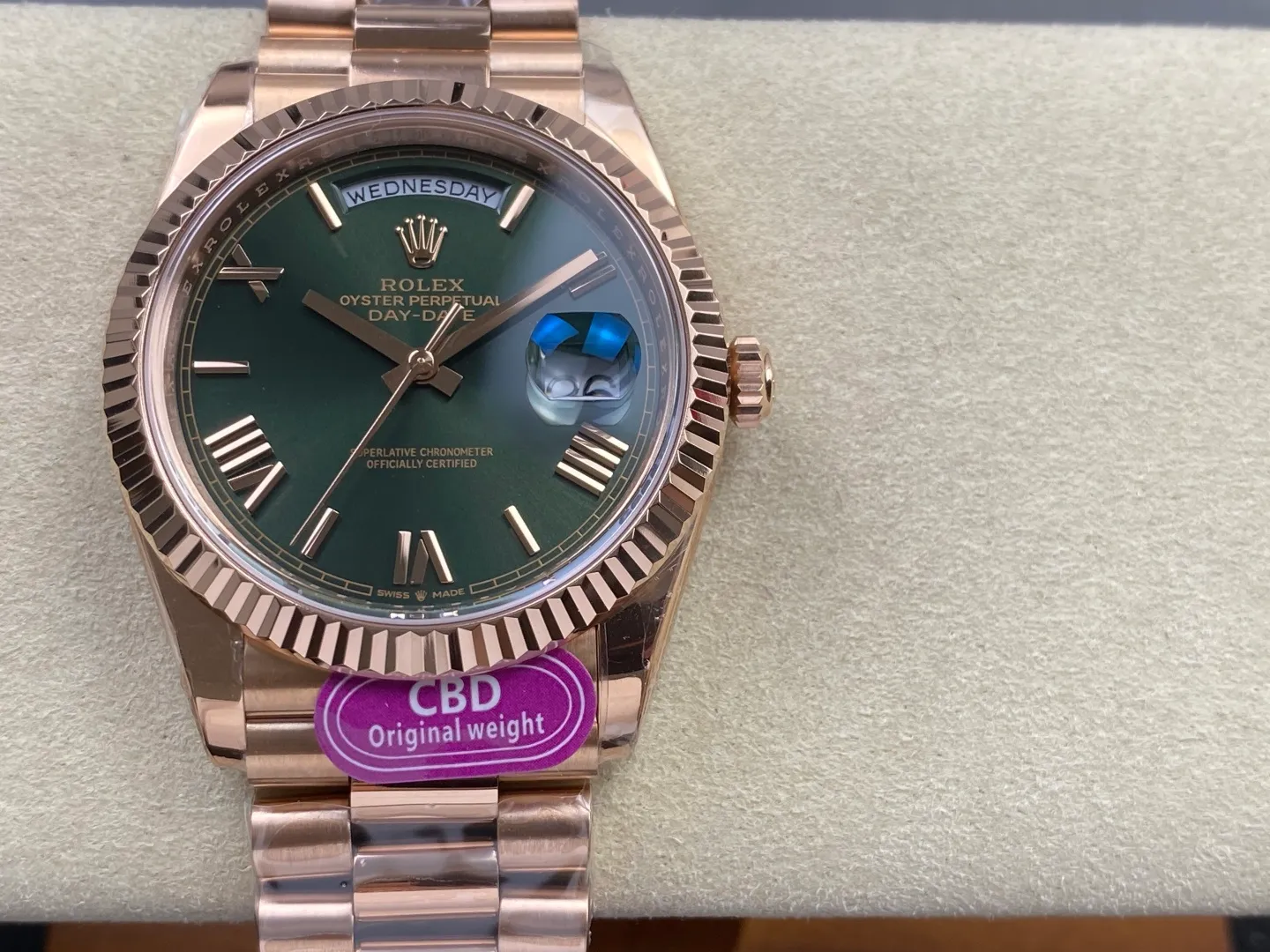Rolex Day Date 40 RG CBDF 1:1 Best Edition Green Roman Dial on President Bracelet VR3255 (210g) 22 1c81ed5186e848e AMO Watch