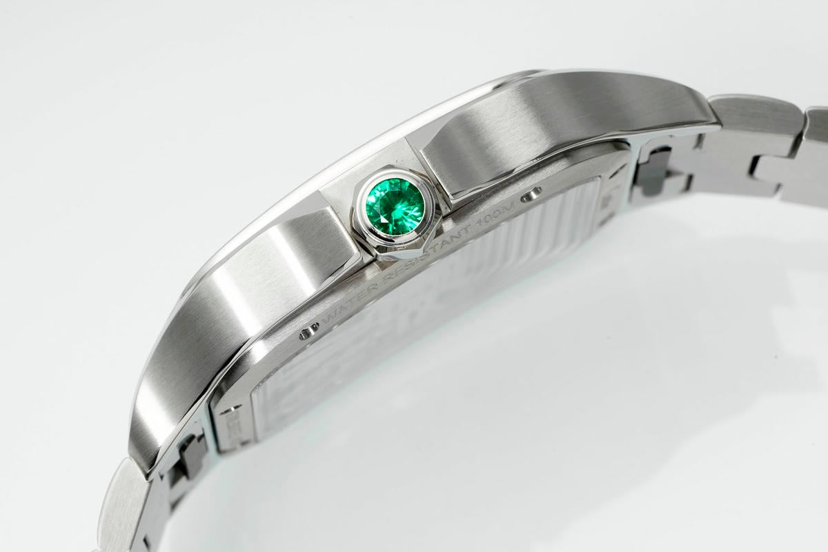 Cartier Santos Skeleton SS RICH 1:1 Best Edition Skeleton Green Dial on SS SmartLink Bracelet 9611MC Super Clone V2 24 2142a02e7d758f1 AMO Watch
