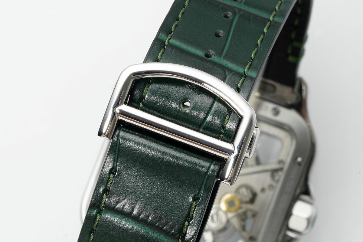 Cartier Santos Skeleton SS RICH 1:1 Best Edition Skeleton Green Dial on Green Leather Strap 9611MC Super Clone V2 24 23b76dd9ae03013 AMO Watch