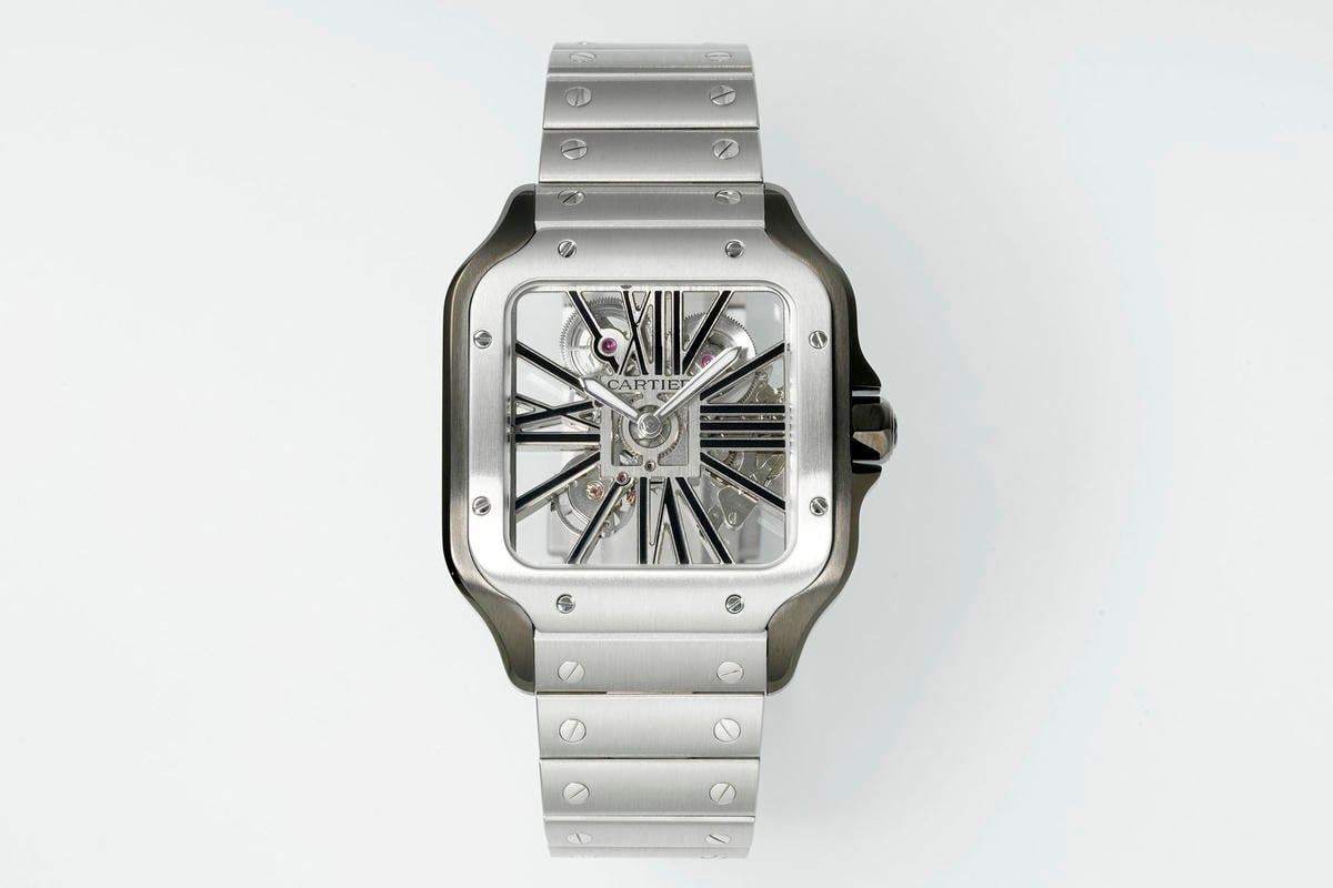 Cartier Santos Skeleton SS/PVD RICH 1:1 Best Edition Skeleton Dial on SS SmartLink Bracelet 9611MC Super Clone V2 19 2a4ebbf5492e473 AMO Watch