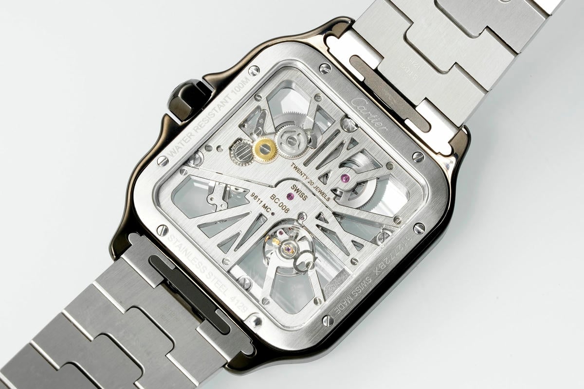 Cartier Santos Skeleton SS/PVD RICH 1:1 Best Edition Skeleton Dial on SS SmartLink Bracelet 9611MC Super Clone V2 27 2a5a740a4834290 AMO Watch