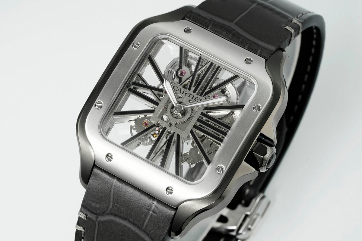 Cartier Santos Skeleton SS/PVD RICH 1:1 Best Edition Skeleton Dial on Black Leather Strap 9611MC Super Clone V2 21 2f377b71e7e86e7 AMO Watch