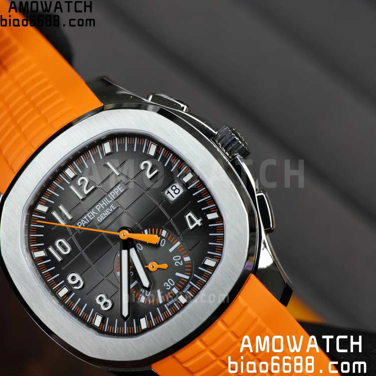 PP Aquanaut 5968 SS DDF 1:1 Best Edition Gray Dial on Orange Rubber Strap A520 74 34fca639cb63378 AMO Watch